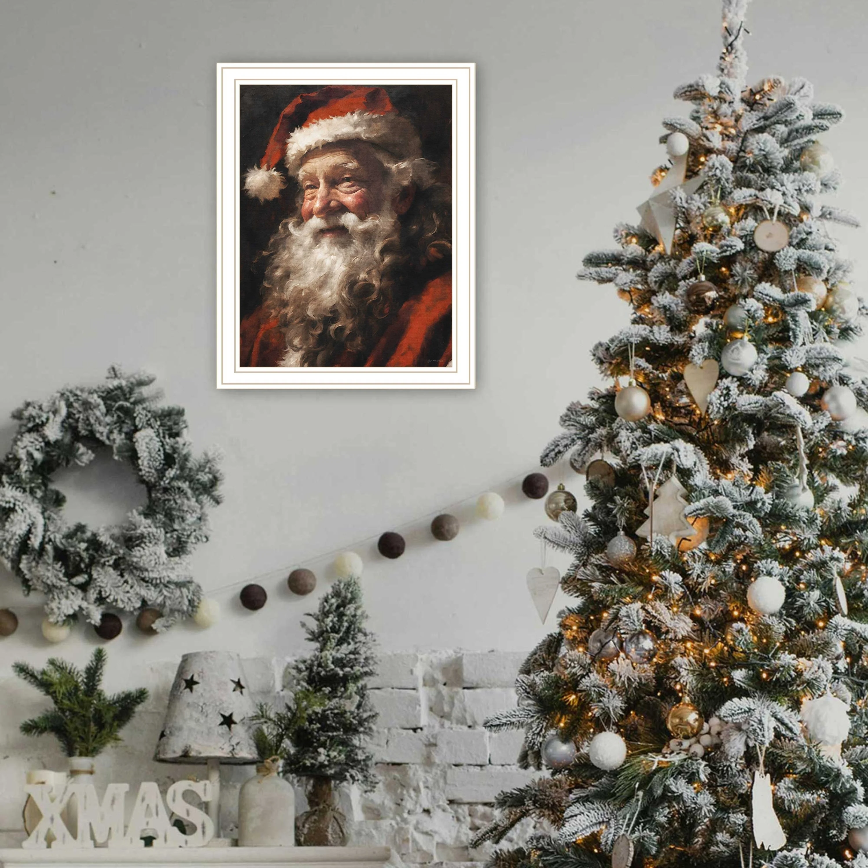 Trendy Decor 4U Papa Noel White Framed Wall Art for Living Room - Image 5