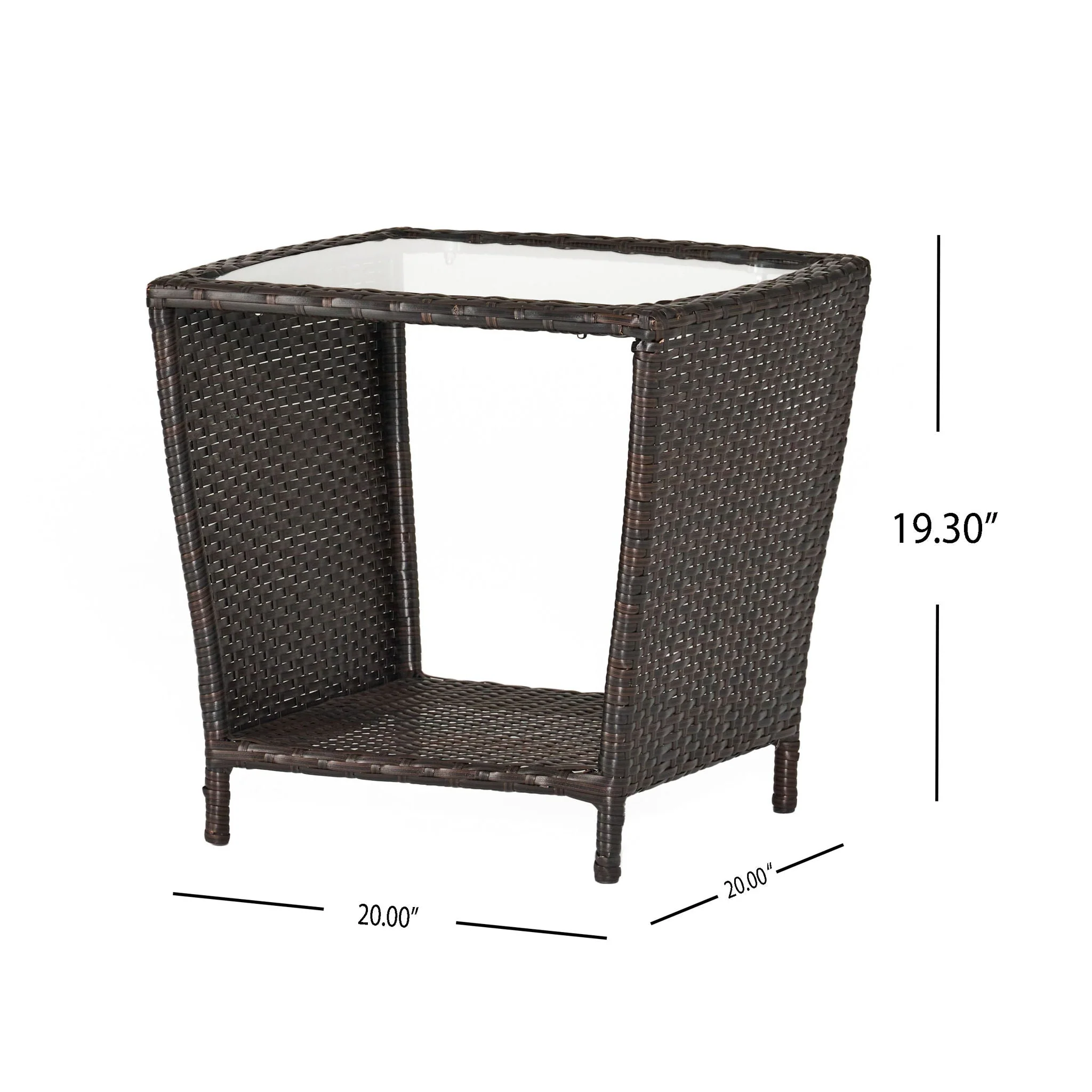 Trenton Outdoor Side Table with Glass Top - Brown Rattan - Image 3