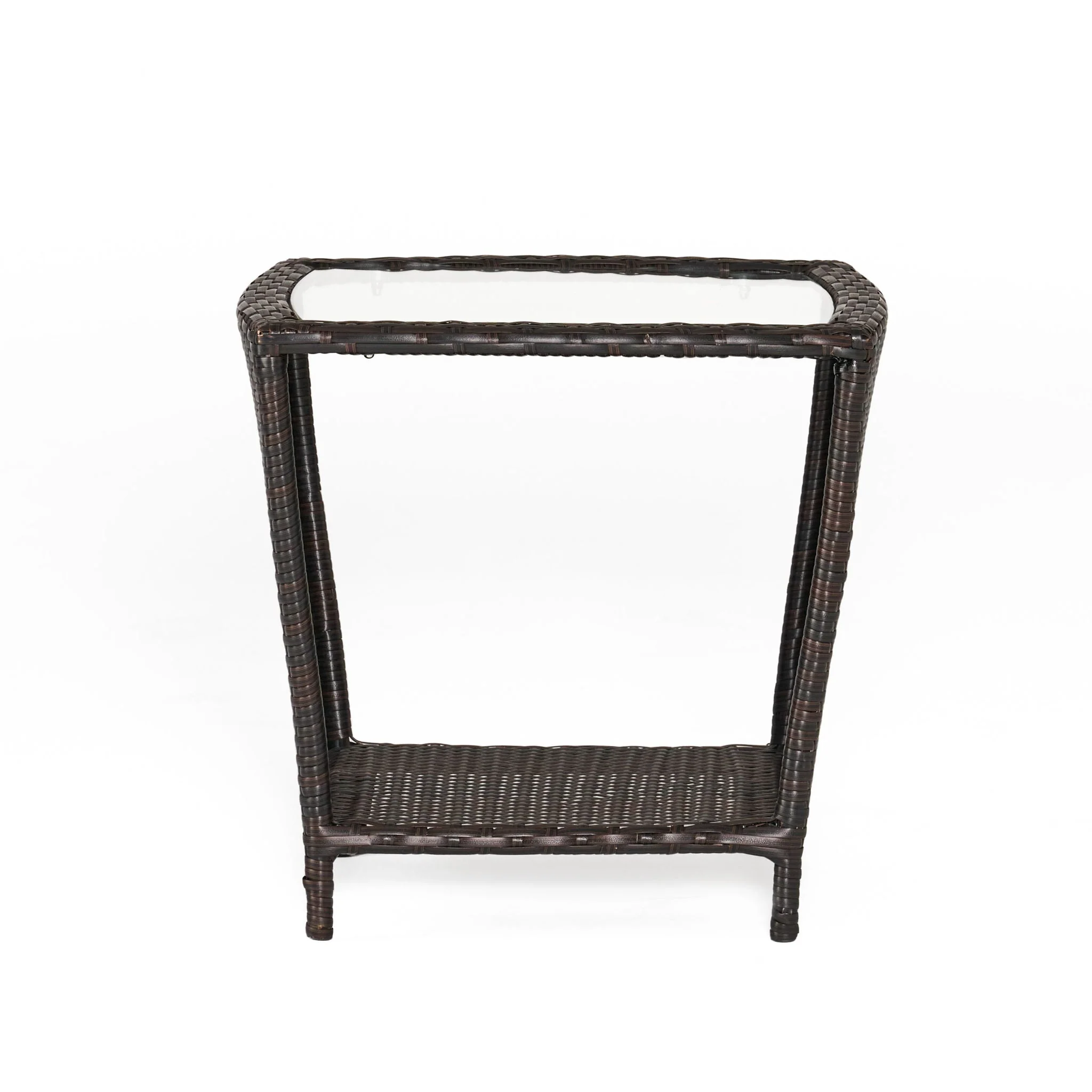 Trenton Outdoor Side Table with Glass Top - Brown Rattan - Image 4