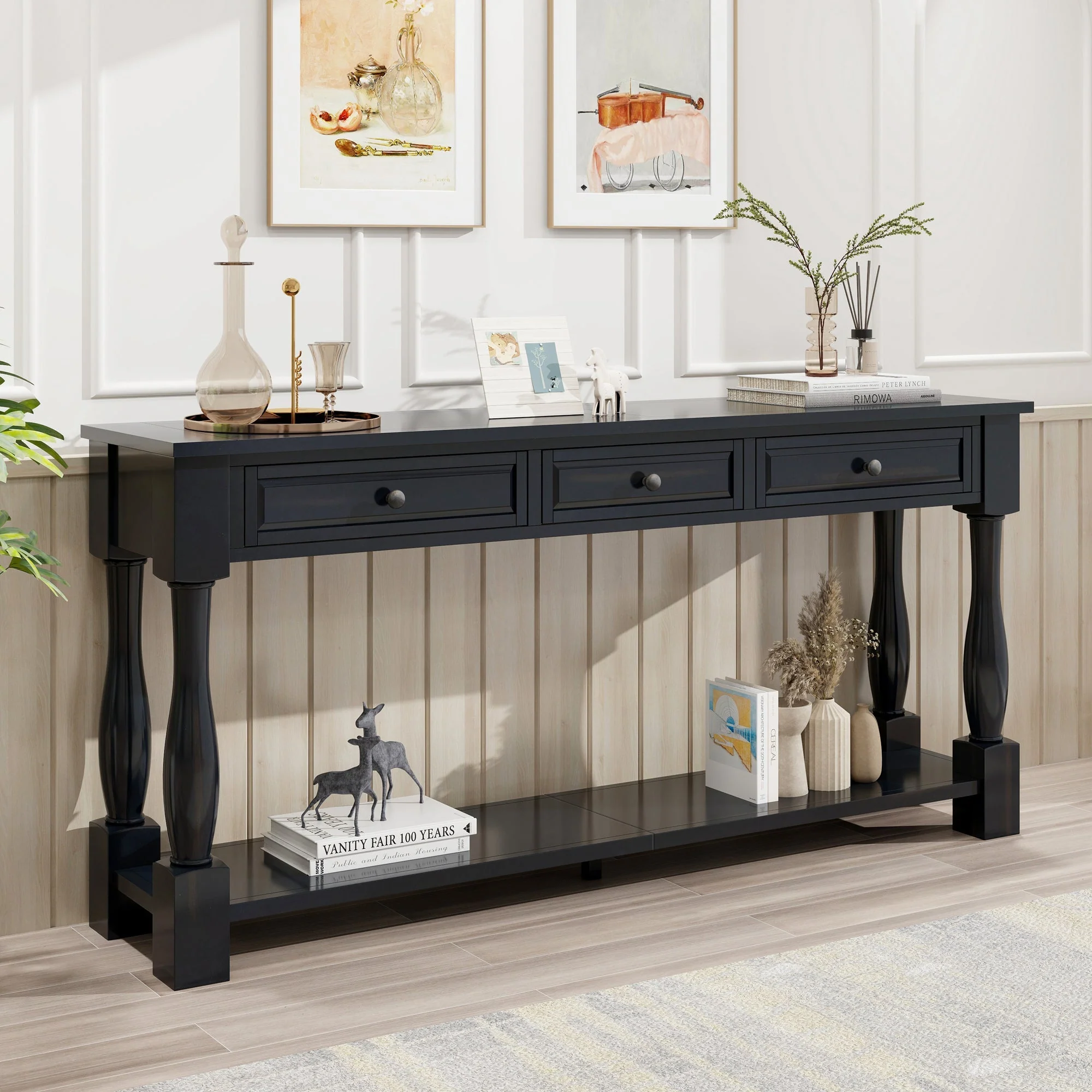 TREXM 63" Long Console Table with Drawers and Shelf - Image 2