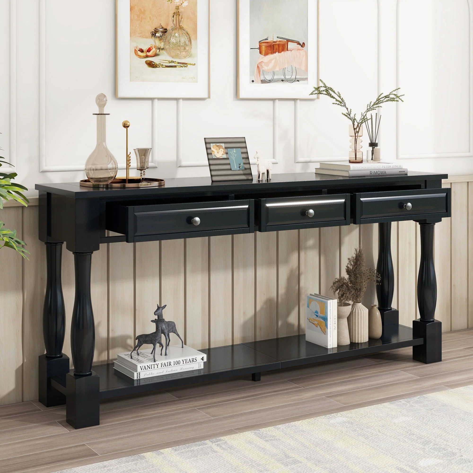TREXM 63" Long Console Table with Drawers and Shelf - Image 3