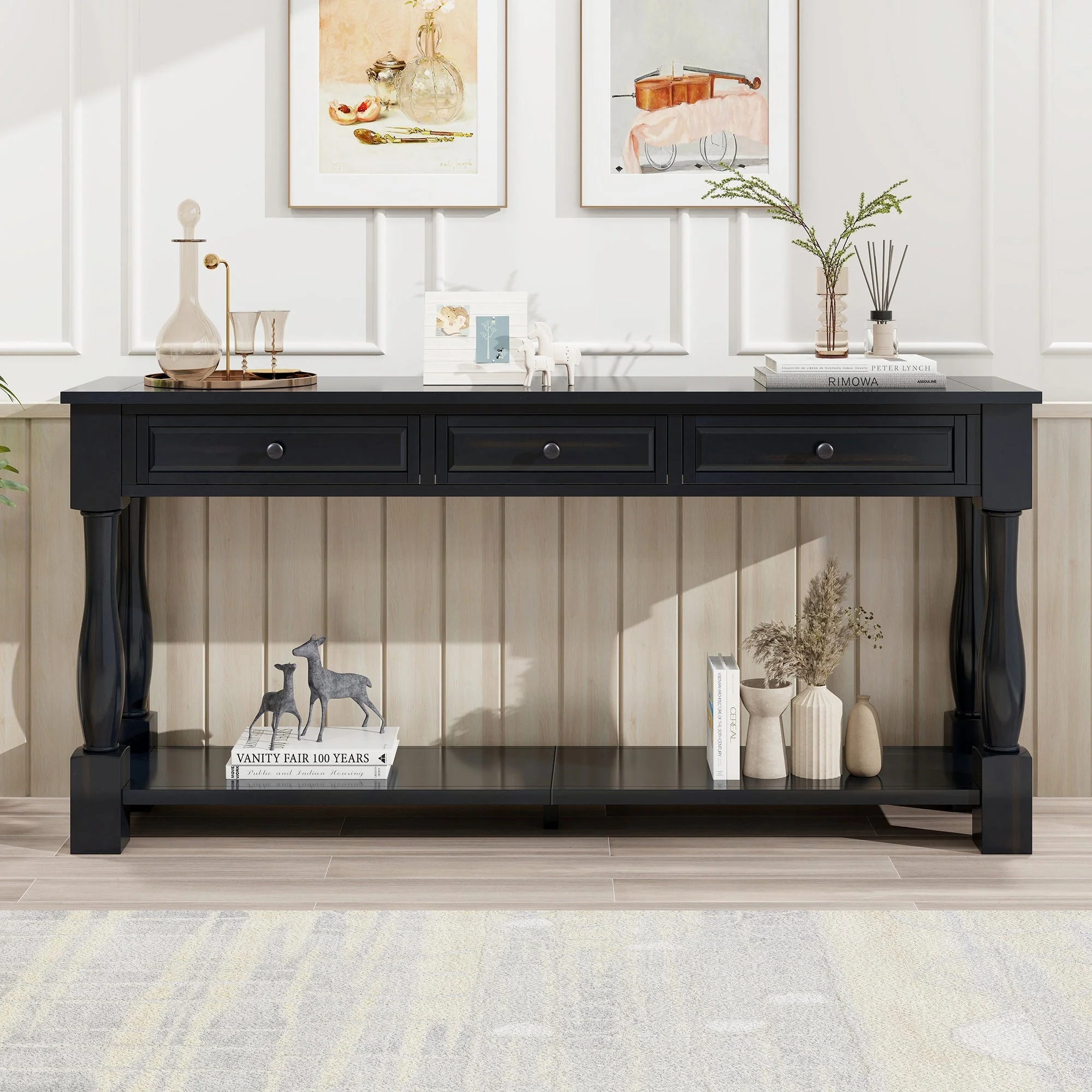 TREXM 63" Long Console Table with Drawers and Shelf - Image 4