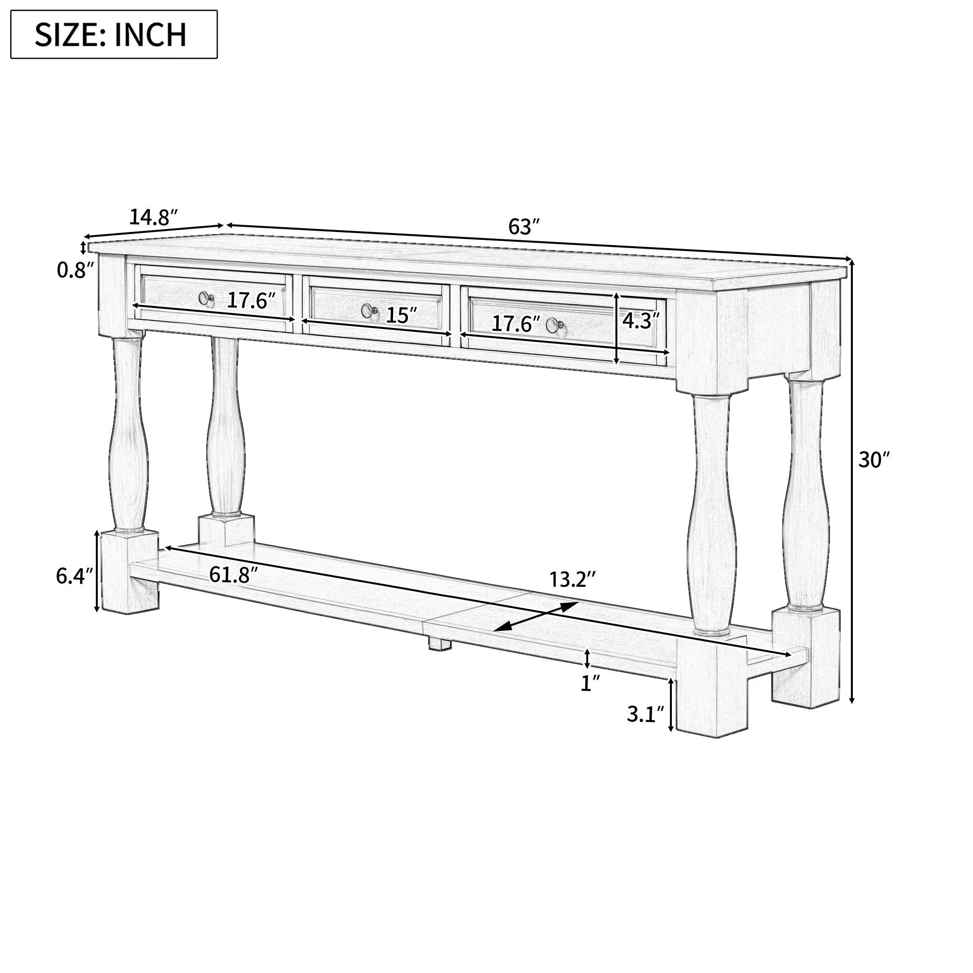 TREXM 63" Long Console Table with Drawers and Shelf - Image 5