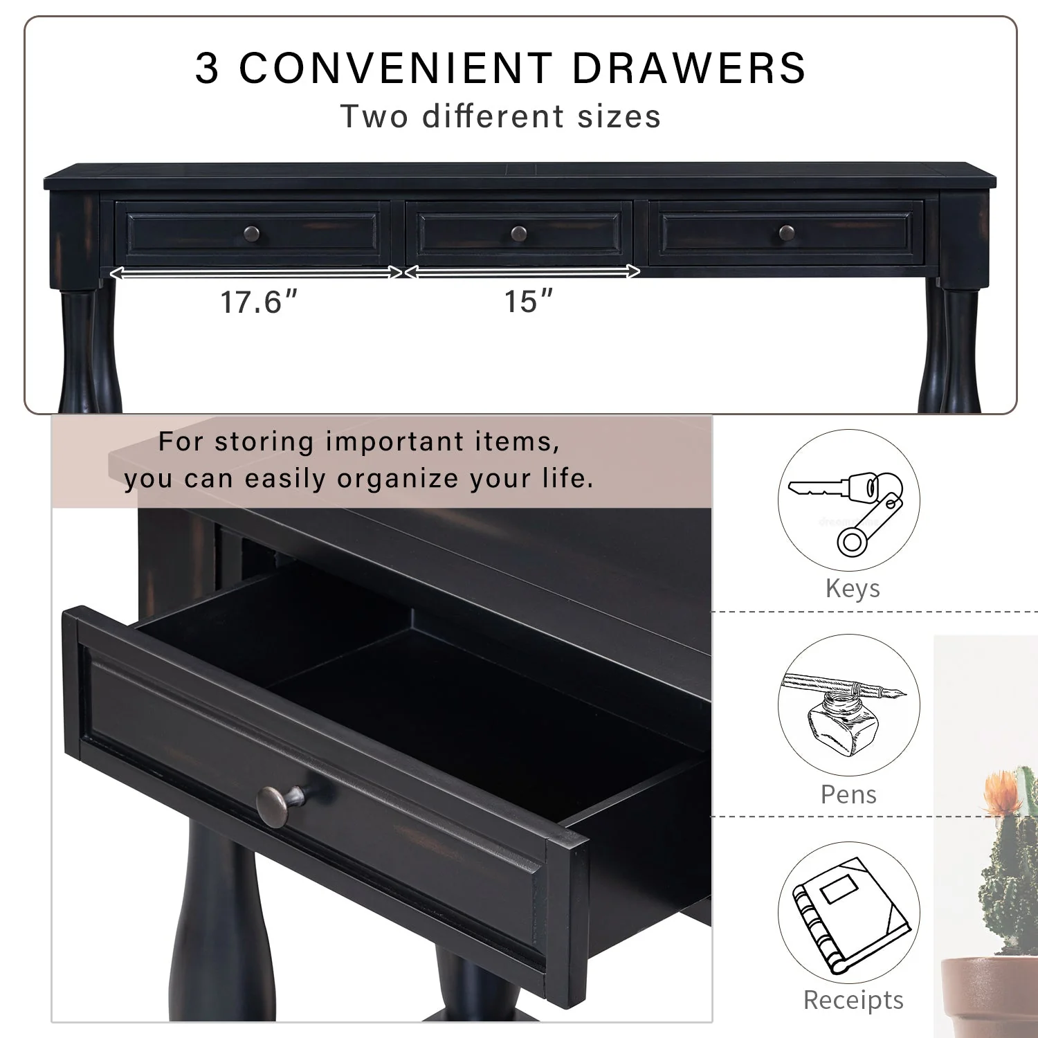 TREXM 63" Long Console Table with Drawers and Shelf - Image 6
