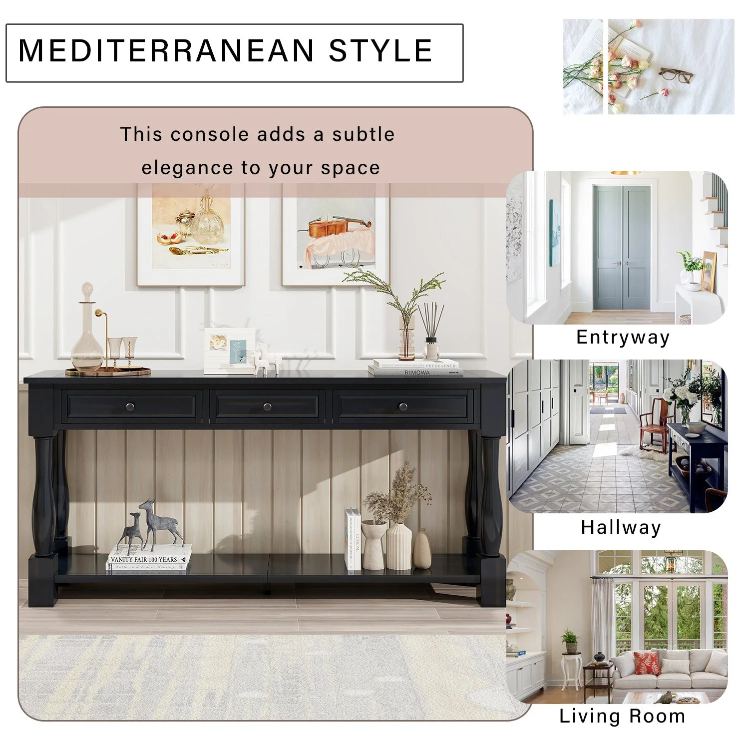 TREXM 63" Long Console Table with Drawers and Shelf - Image 7