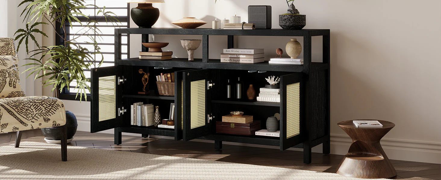 TREXM Bohemian Style Rattan Buffet Storage Cabinet with Solid Wood Frame - Image 19