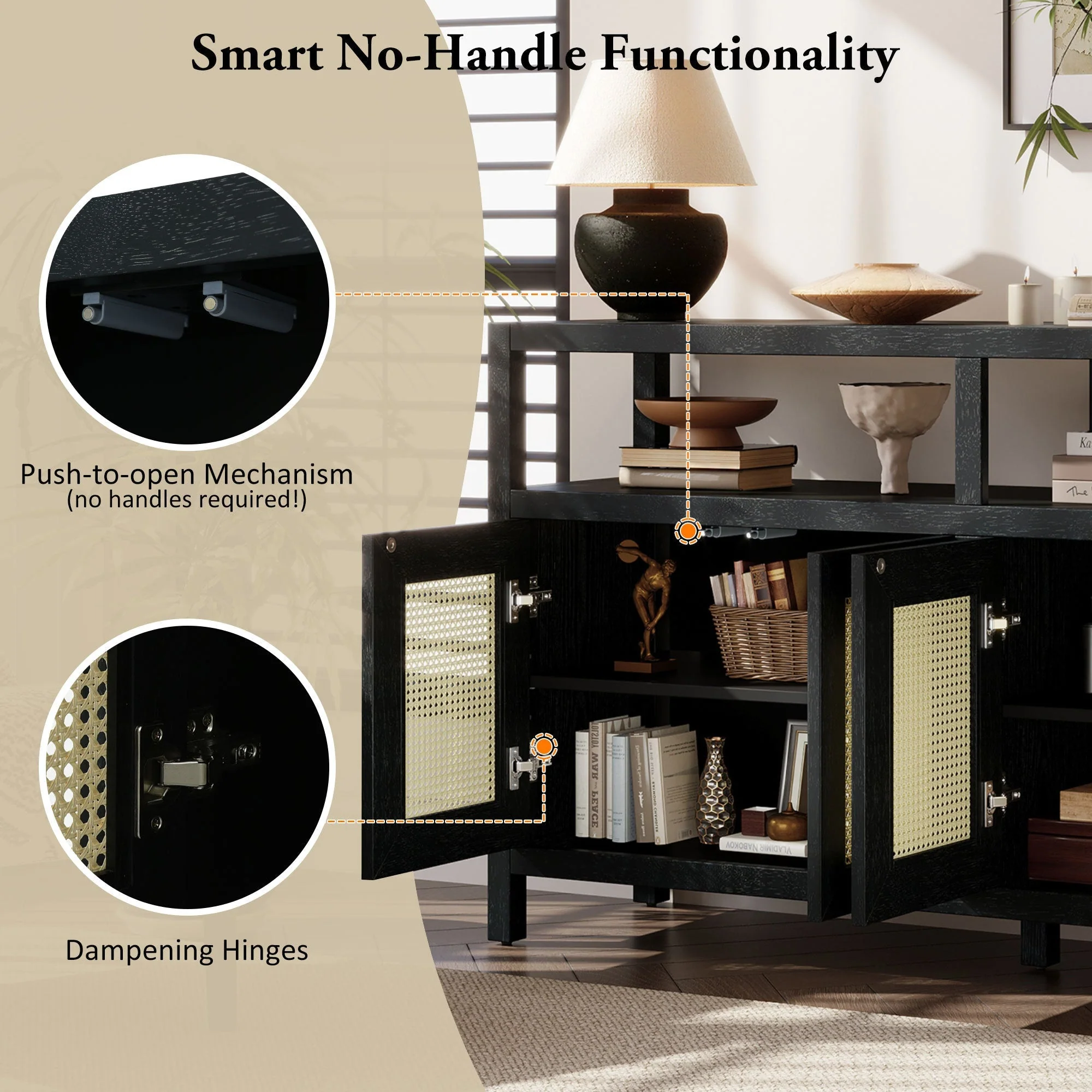 TREXM Bohemian Style Rattan Buffet Storage Cabinet with Solid Wood Frame - Image 6
