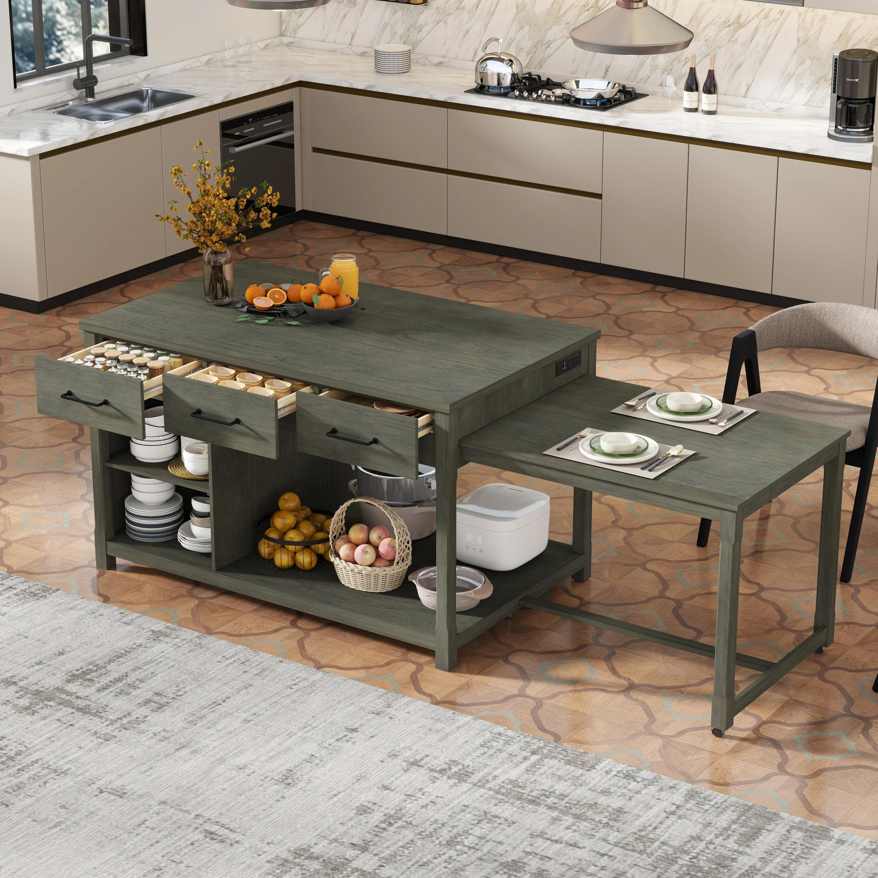 TREXM Extendable Kitchen Island with Storage - Image 2