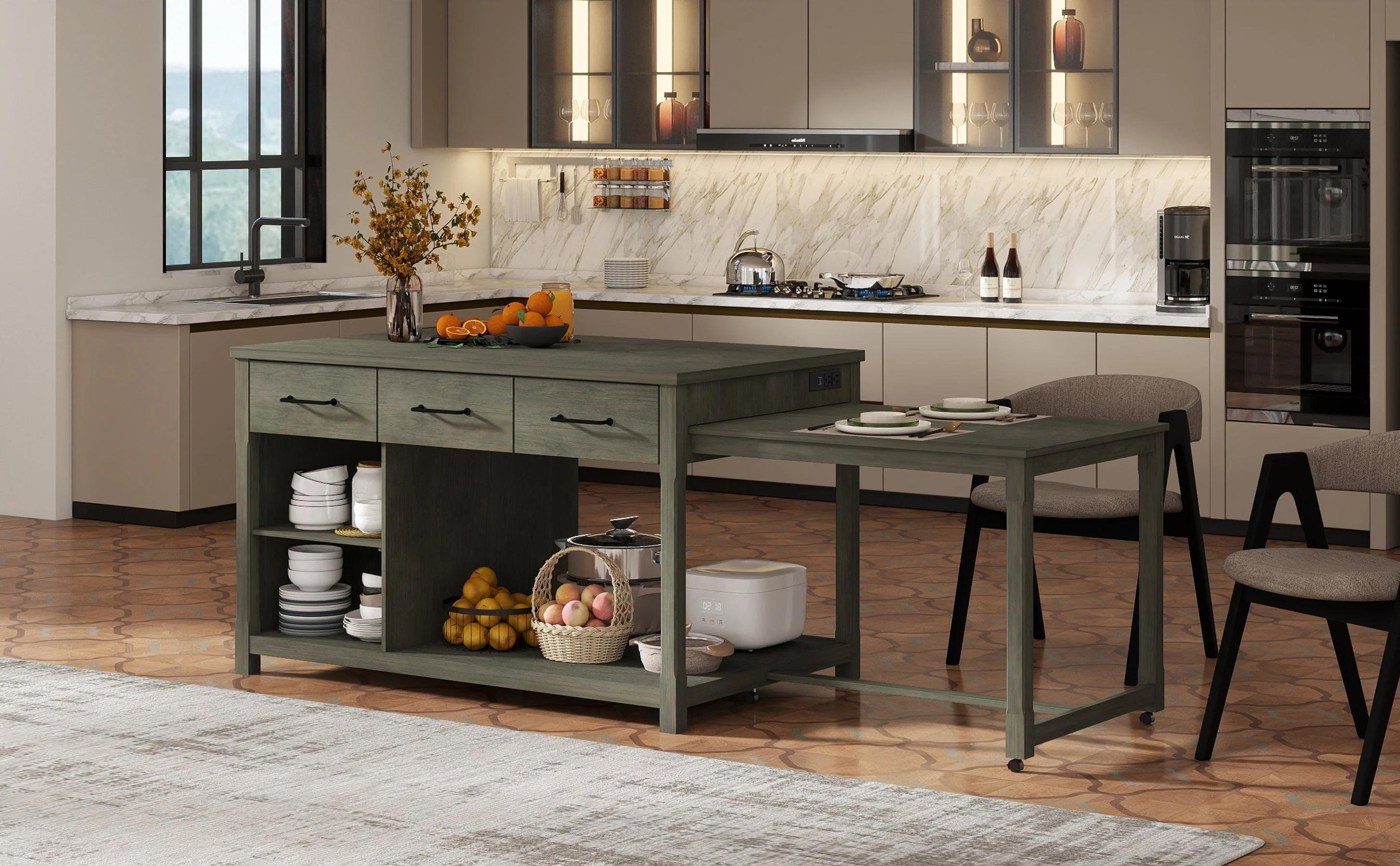 TREXM Extendable Kitchen Island with Storage - Image 28
