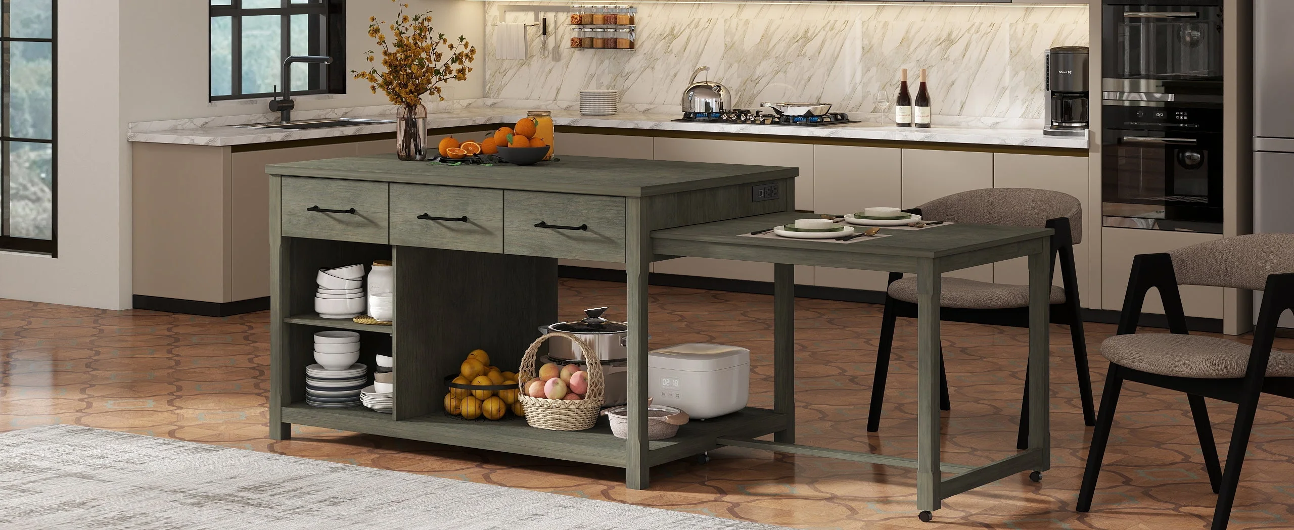 TREXM Extendable Kitchen Island with Storage - Image 29
