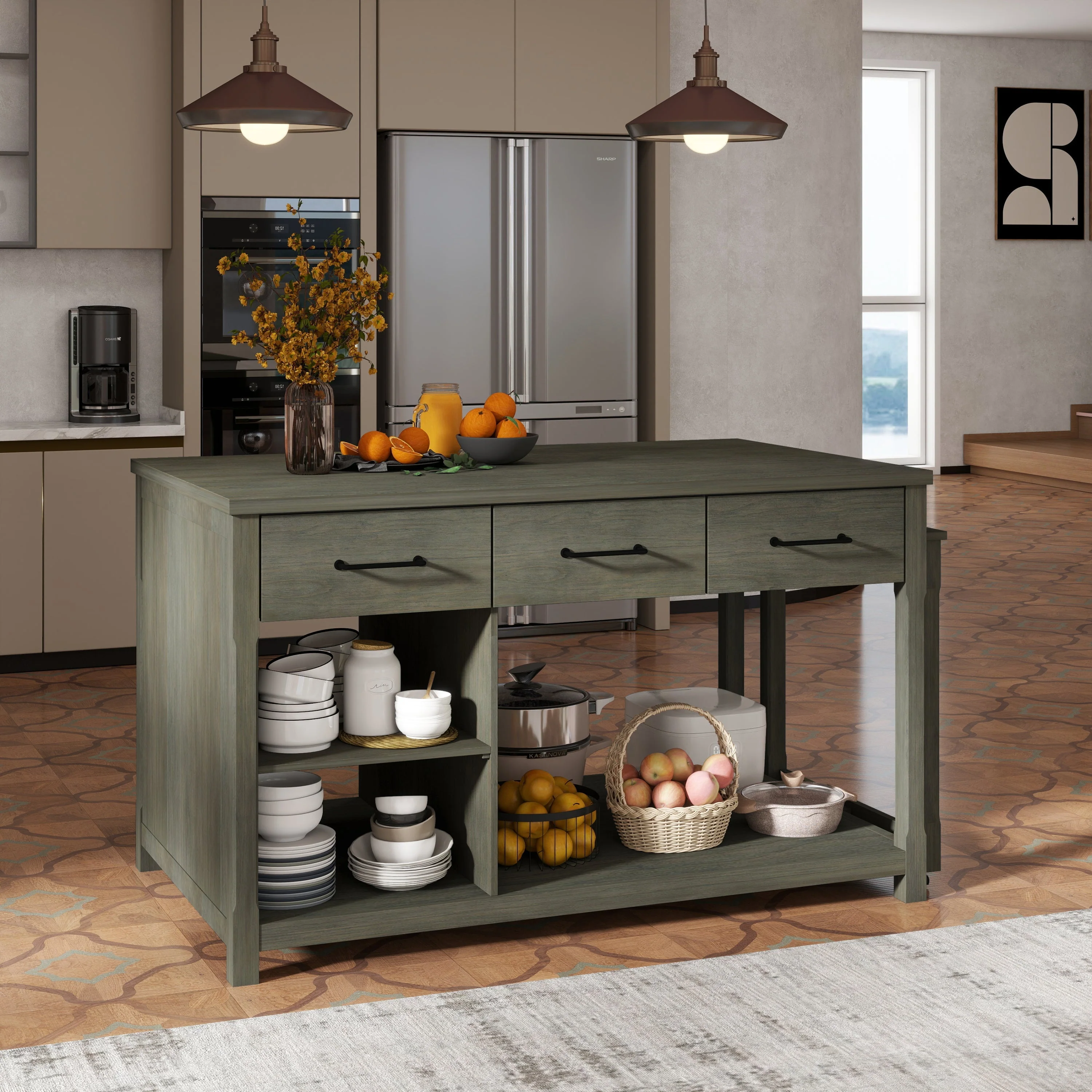 TREXM Extendable Kitchen Island with Storage - Image 3