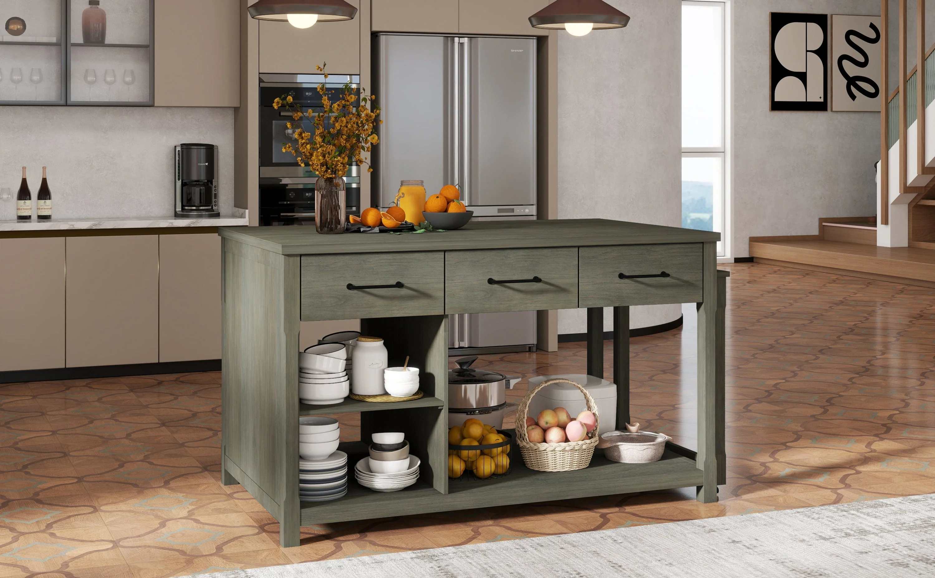 TREXM Extendable Kitchen Island with Storage - Image 31
