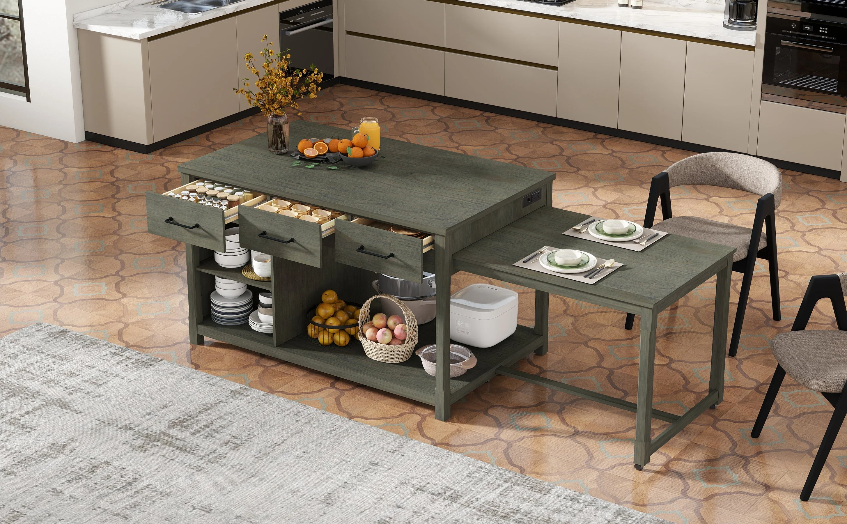 TREXM Extendable Kitchen Island with Storage - Image 32