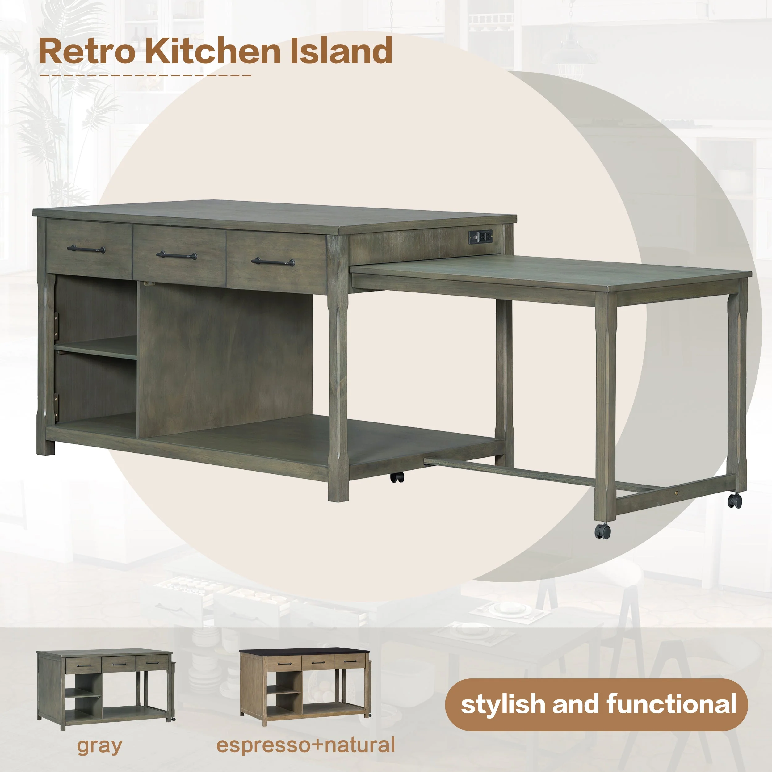 TREXM Extendable Kitchen Island with Storage - Image 5