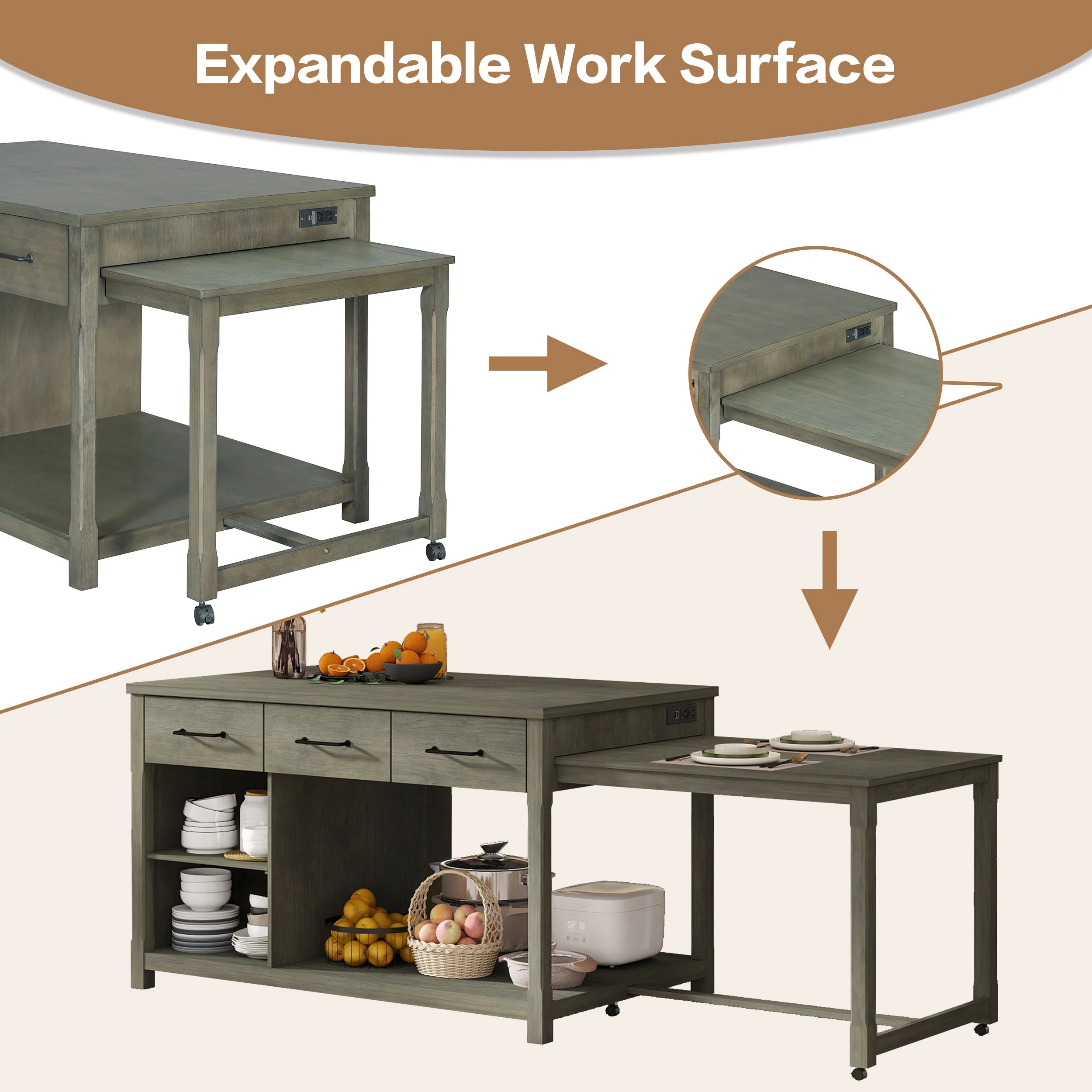 TREXM Extendable Kitchen Island with Storage - Image 6