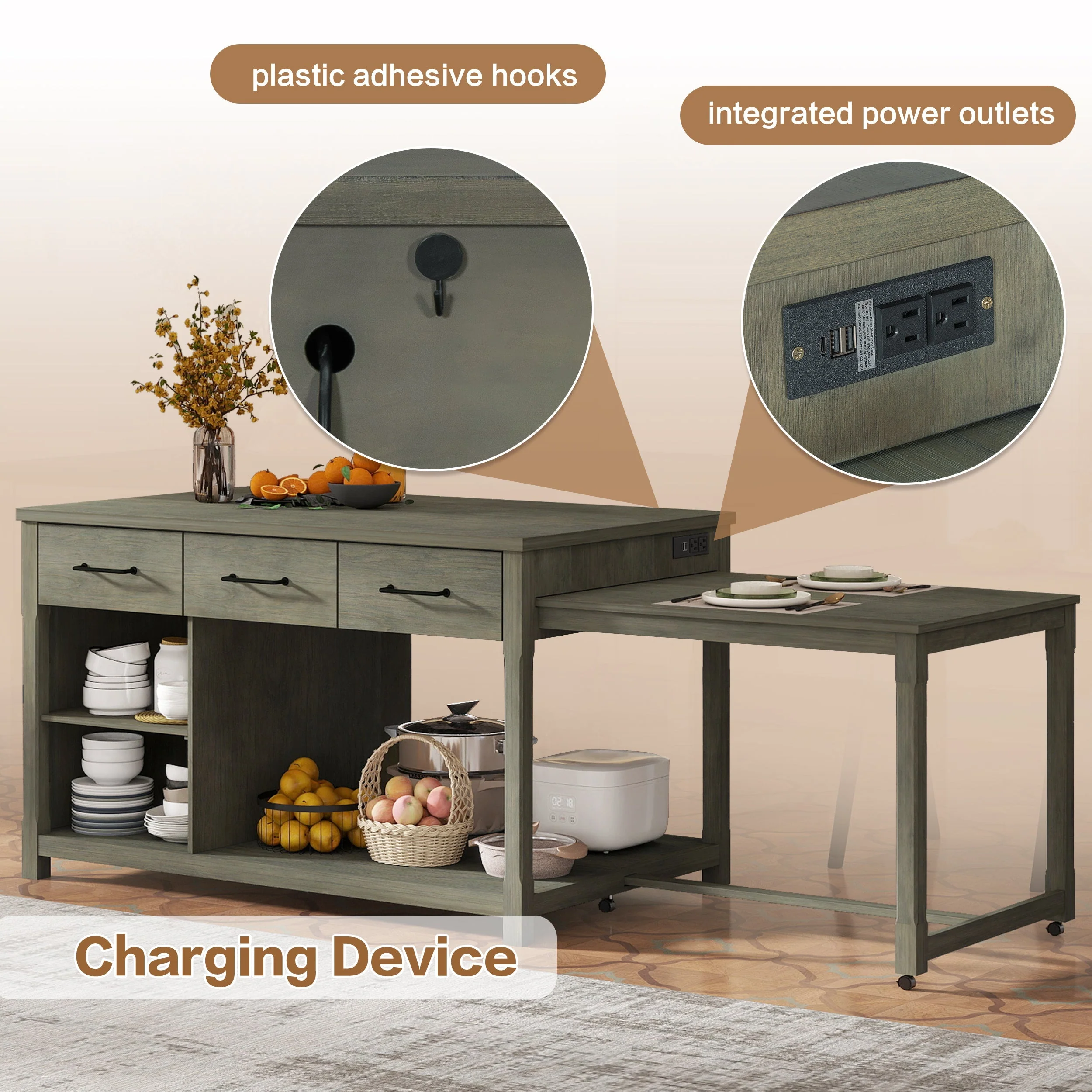 TREXM Extendable Kitchen Island with Storage - Image 7