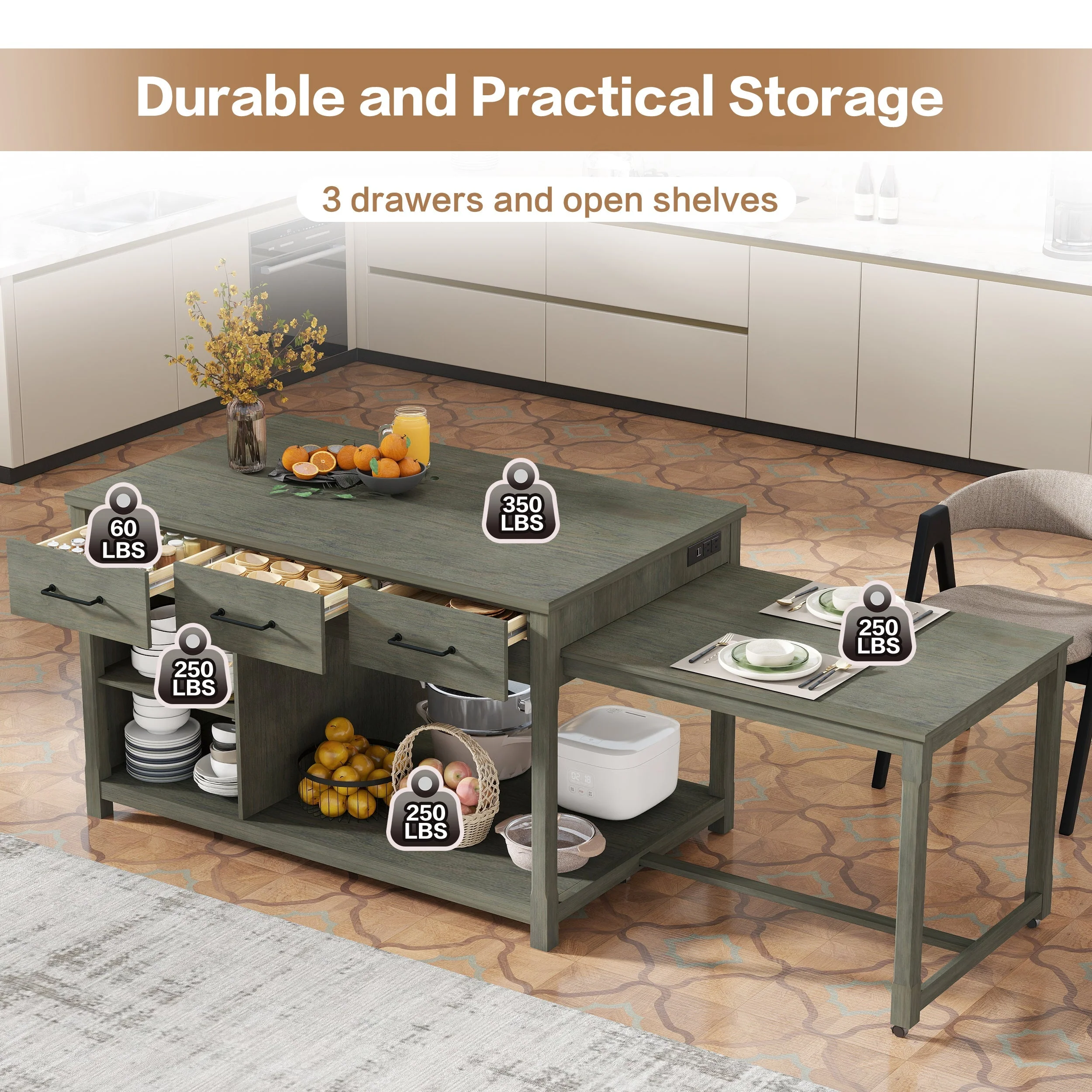 TREXM Extendable Kitchen Island with Storage - Image 8