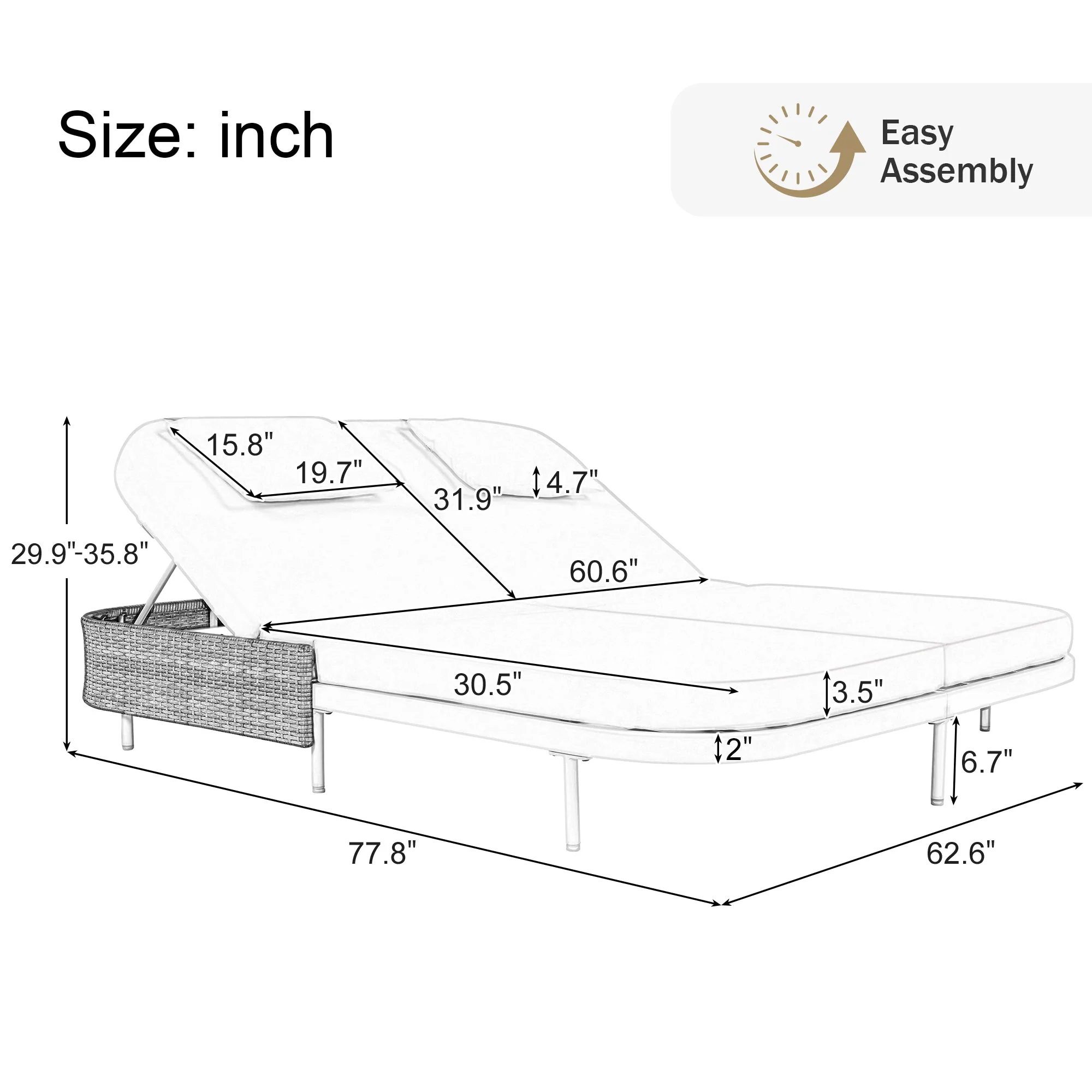 TREXM Outdoor Daybed with Adjustable Backrest - Image 4