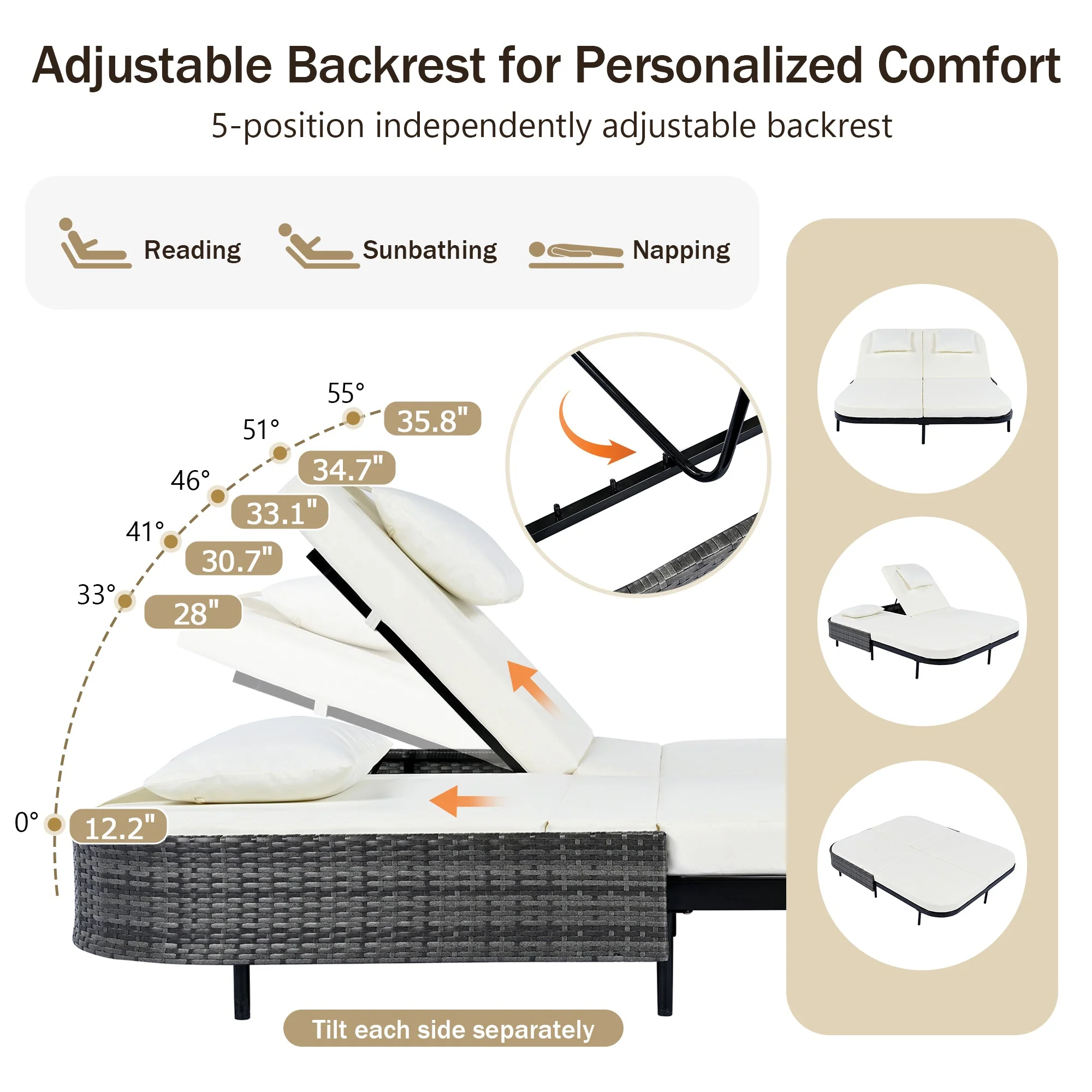 TREXM Outdoor Daybed with Adjustable Backrest - Image 5