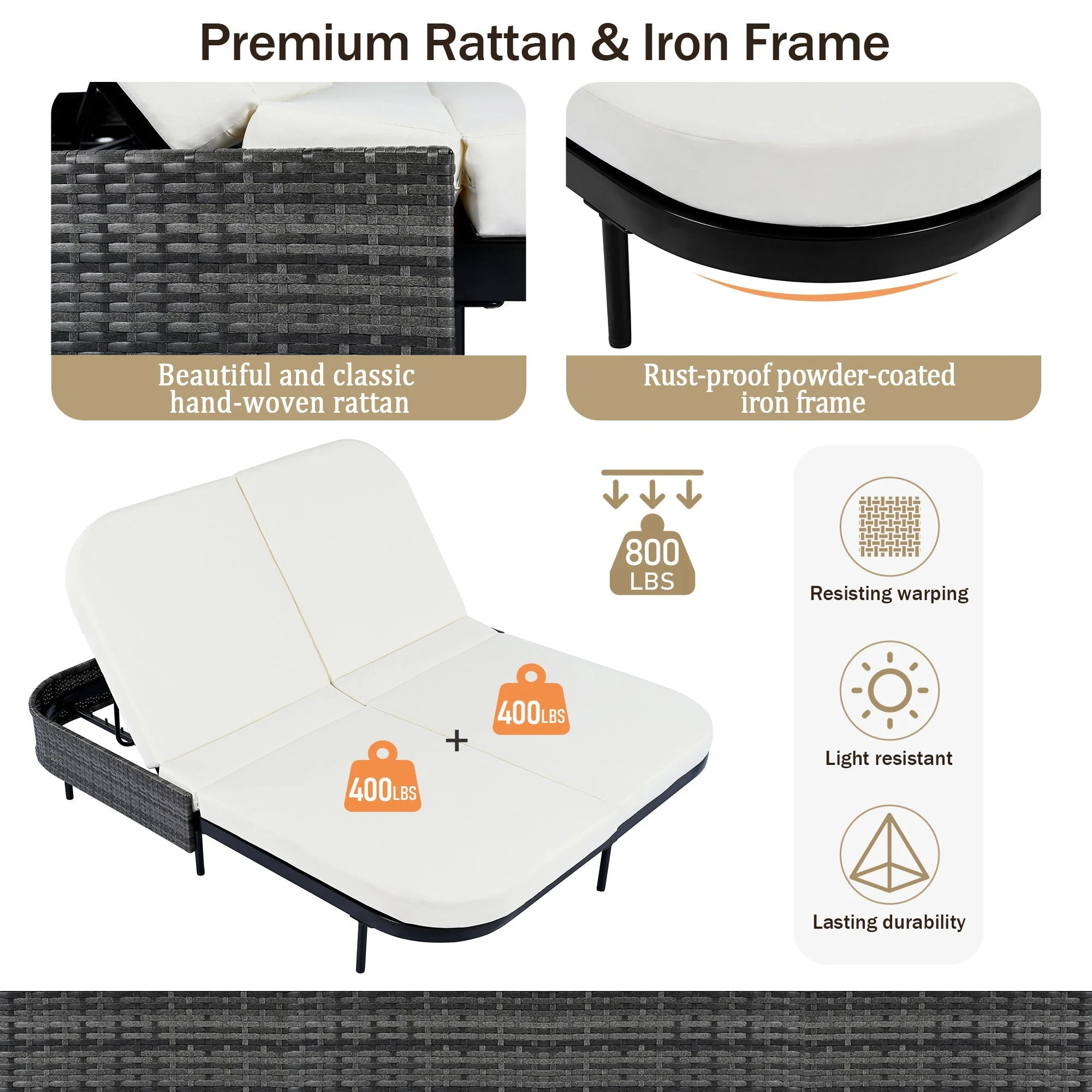 TREXM Outdoor Daybed with Adjustable Backrest - Image 7