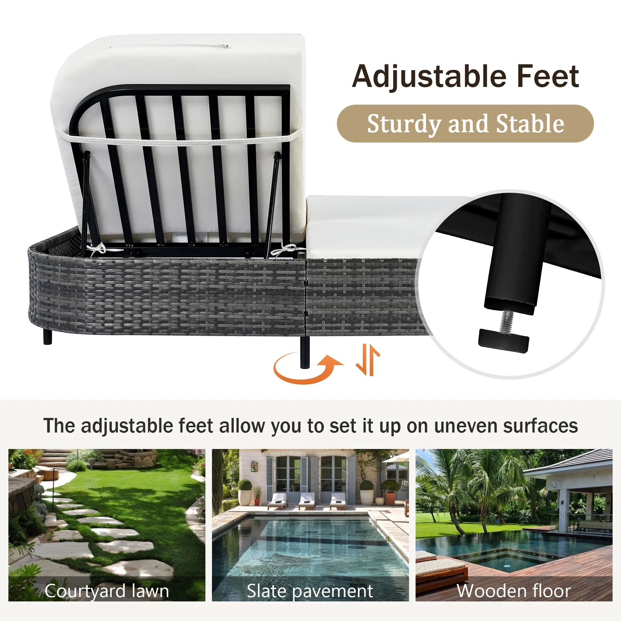 TREXM Outdoor Daybed with Adjustable Backrest - Image 8