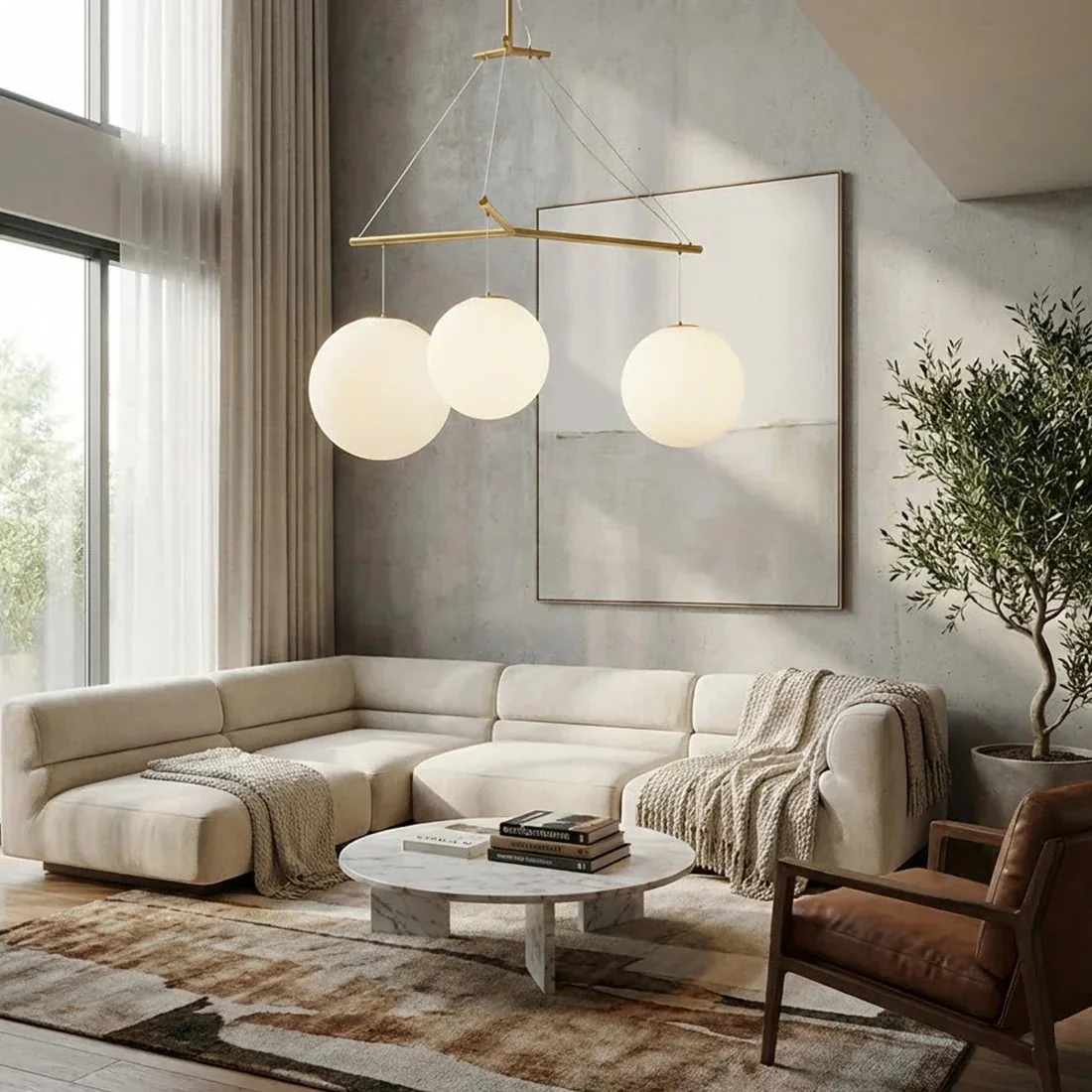 Triple Glass Orb Pendant Light – 3 Globe Gold Linear Chandelier E26/E27 - Image 10