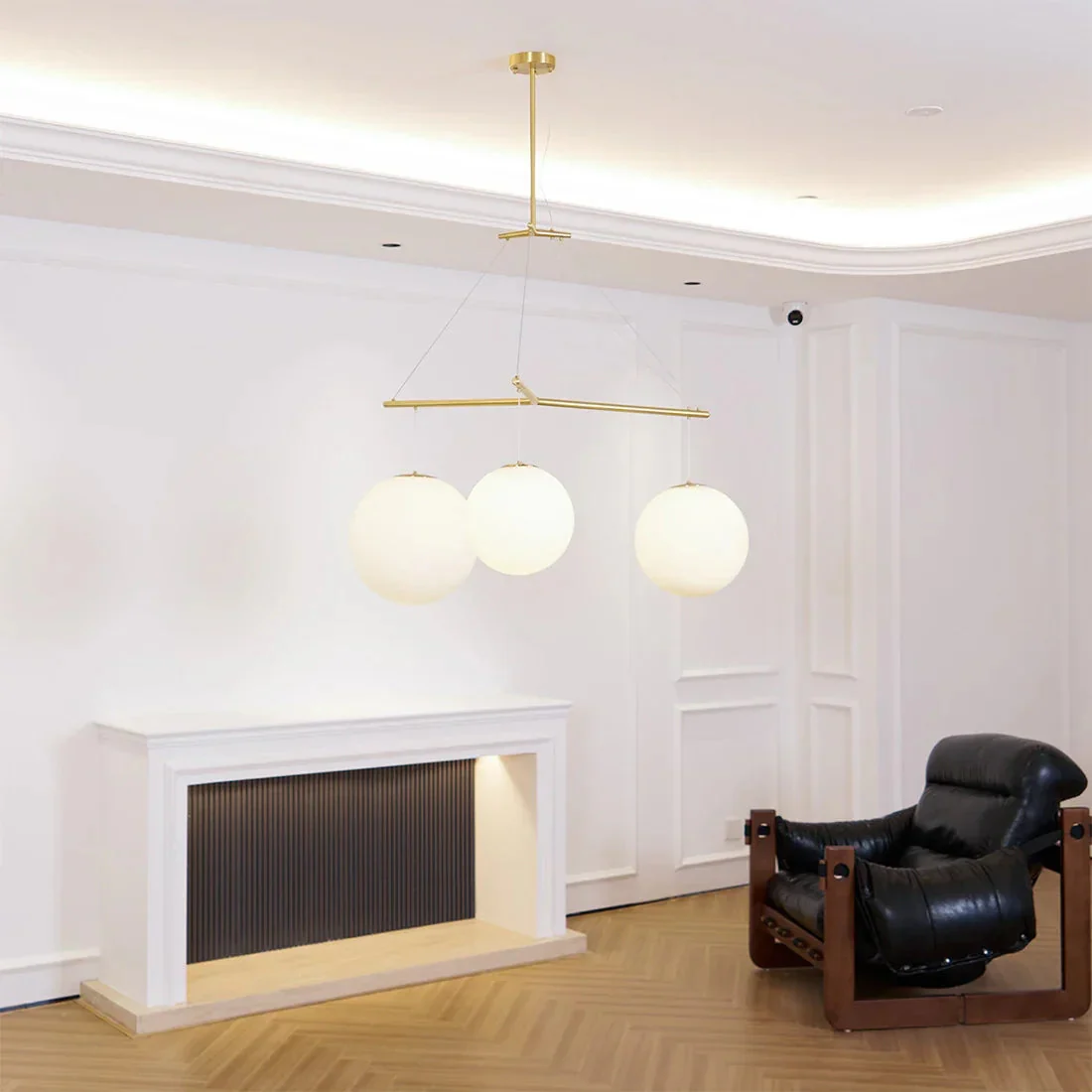 Triple Glass Orb Pendant Light – 3 Globe Gold Linear Chandelier E26/E27 - Image 15