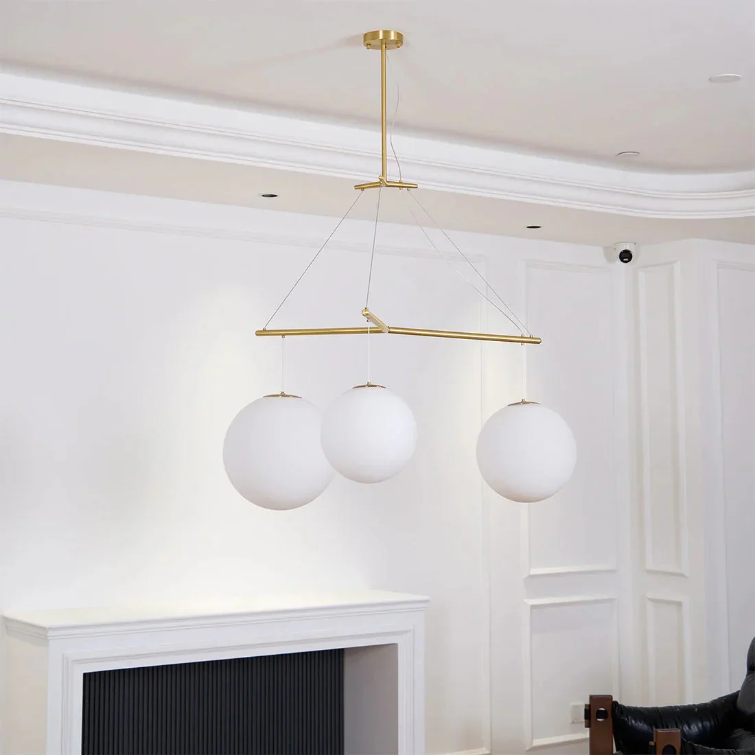 Triple Glass Orb Pendant Light – 3 Globe Gold Linear Chandelier E26/E27 - Image 16