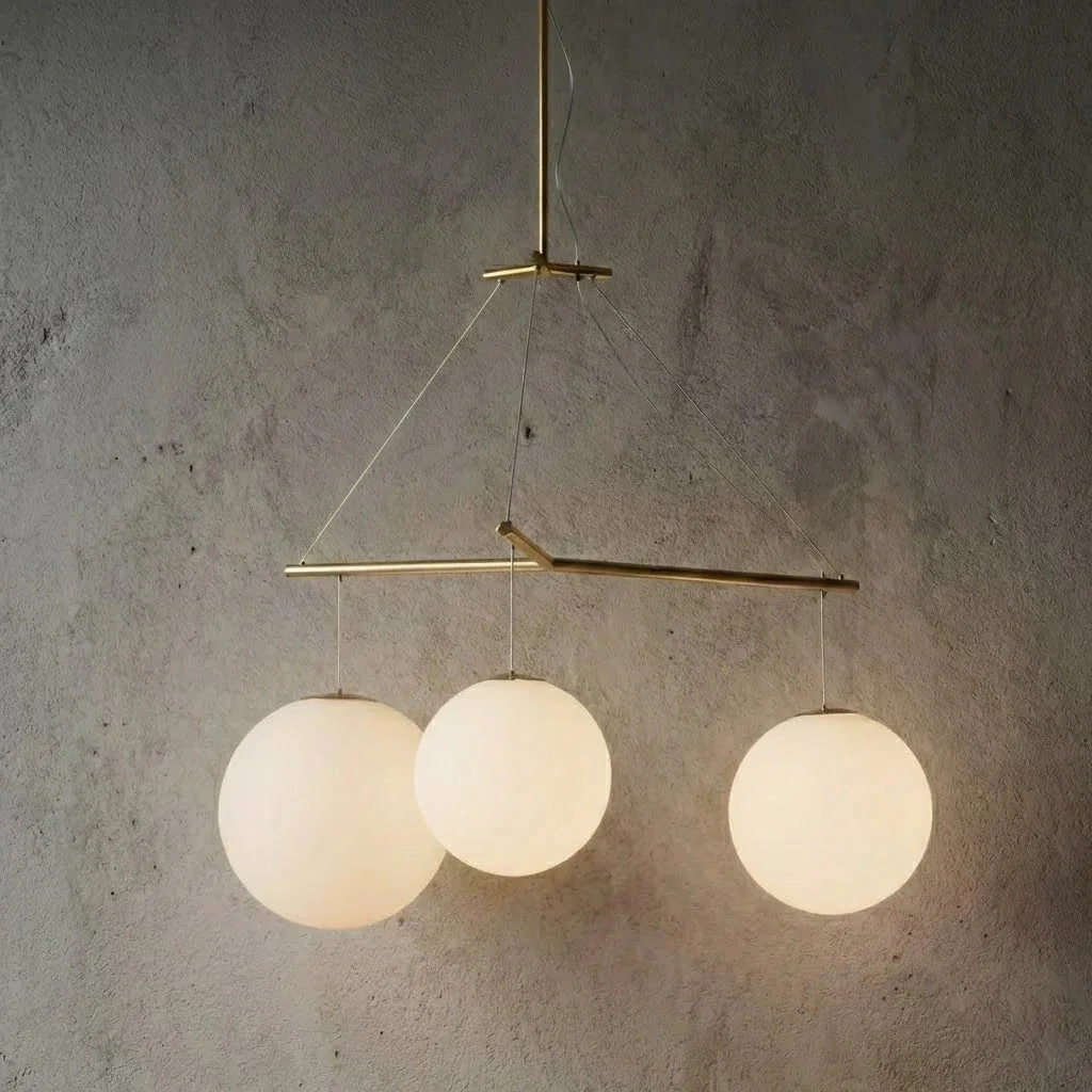 Triple Glass Orb Pendant Light – 3 Globe Gold Linear Chandelier E26/E27 - Image 2