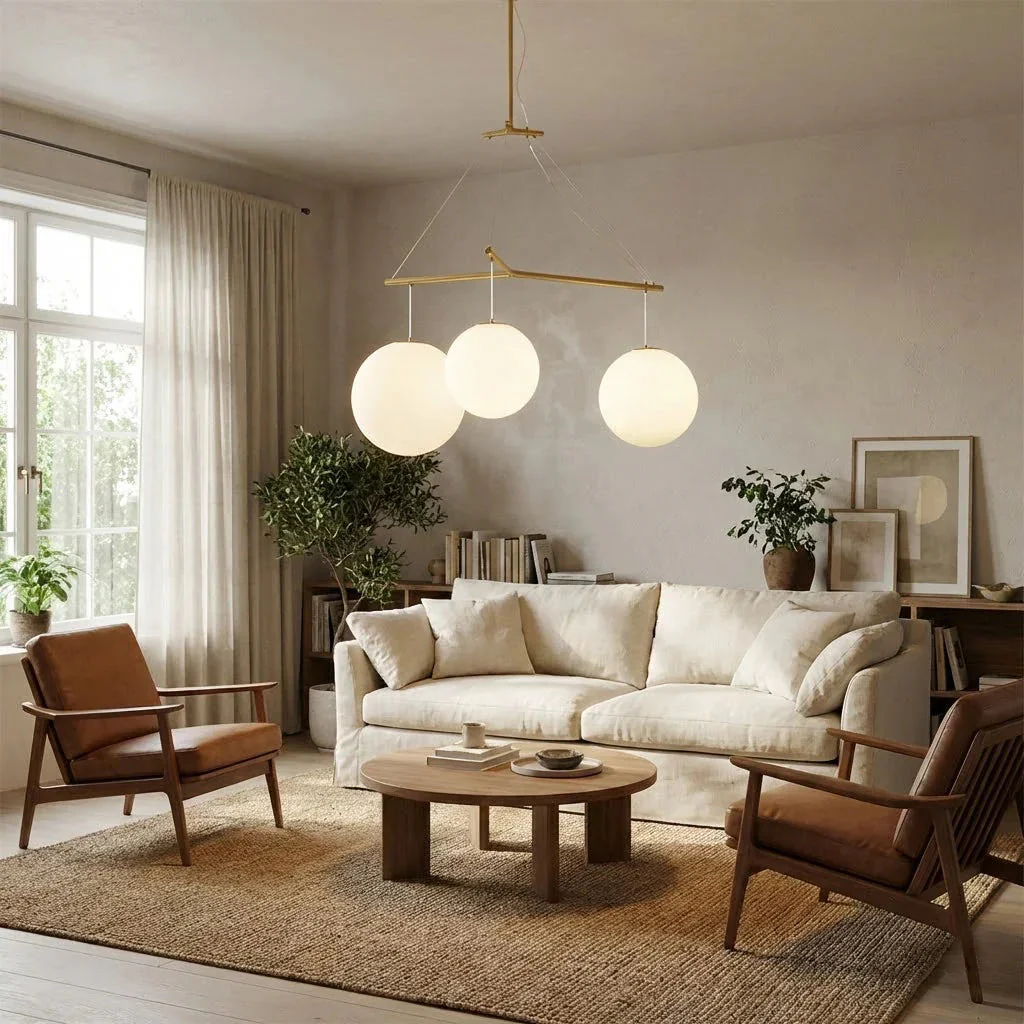 Triple Glass Orb Pendant Light – 3 Globe Gold Linear Chandelier E26/E27 - Image 3