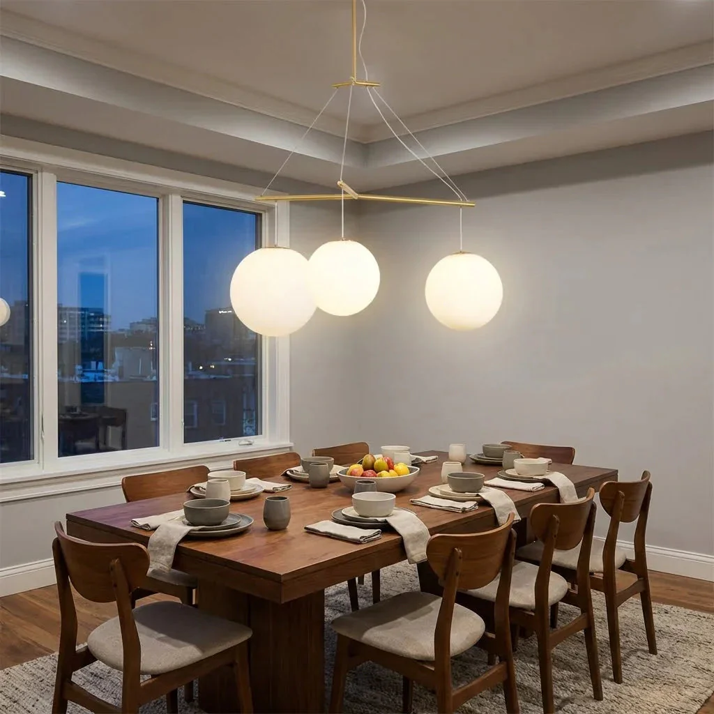 Triple Glass Orb Pendant Light – 3 Globe Gold Linear Chandelier E26/E27 - Image 4