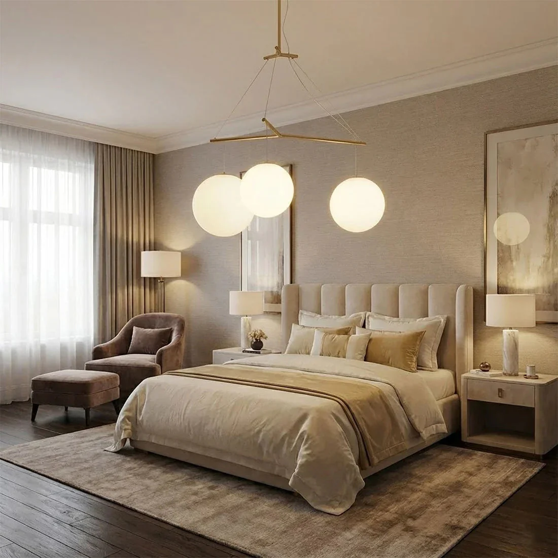Triple Glass Orb Pendant Light – 3 Globe Gold Linear Chandelier E26/E27 - Image 6