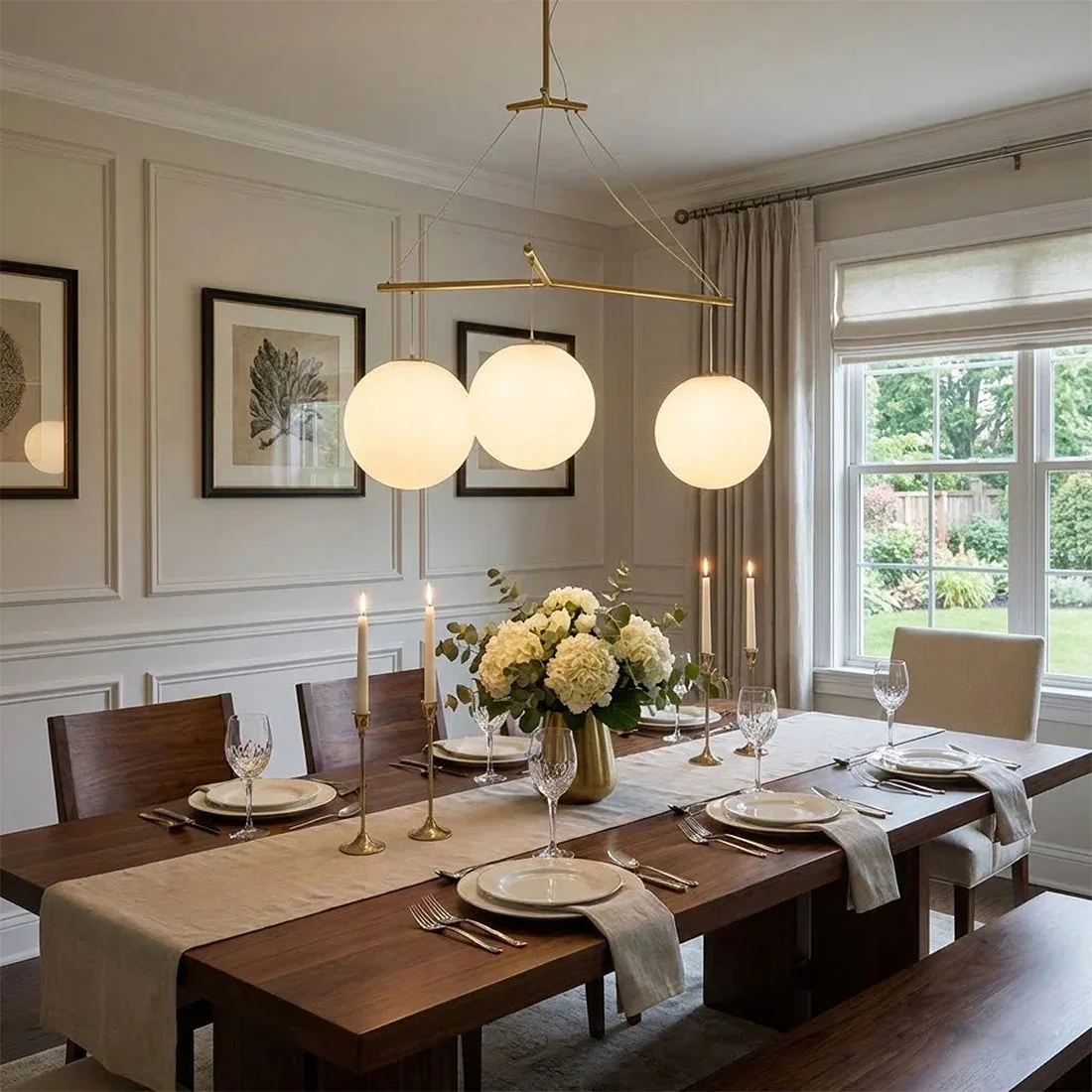 Triple Glass Orb Pendant Light – 3 Globe Gold Linear Chandelier E26/E27 - Image 7