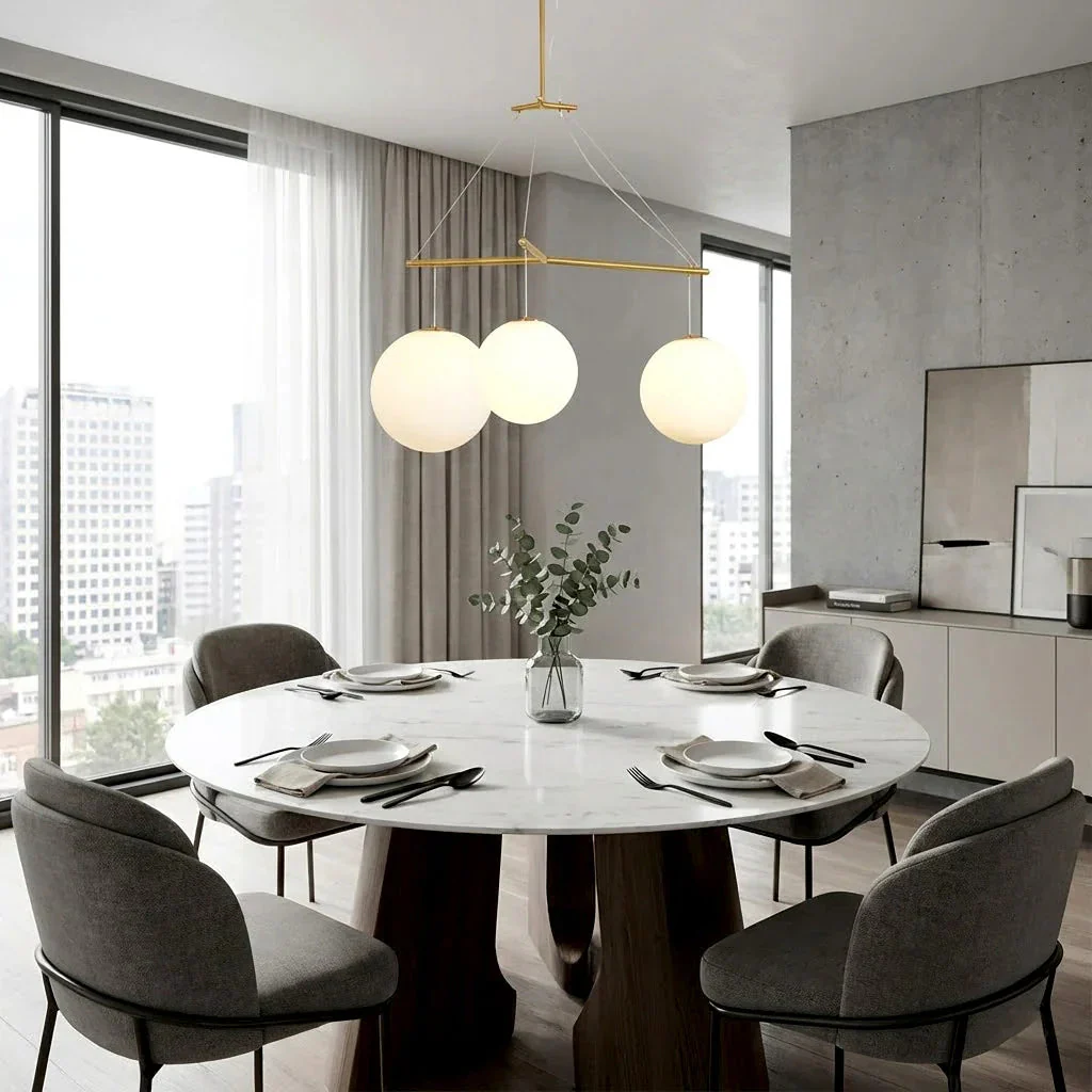 Triple Glass Orb Pendant Light – 3 Globe Gold Linear Chandelier E26/E27 - Image 8