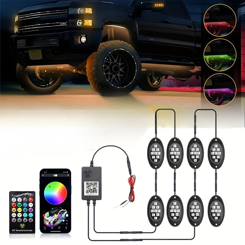 Truck Rock Lights RGB LED Kit – Dual Control Neon Underglow for Off-Road SUV/ATV - Image 11