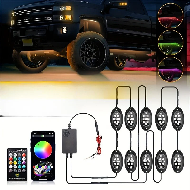Truck Rock Lights RGB LED Kit – Dual Control Neon Underglow for Off-Road SUV/ATV - Image 12