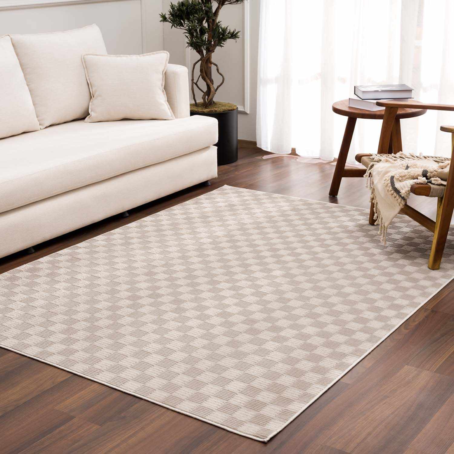 Truls 3D Checkered Washable Rug -  Biscotti - Image 2