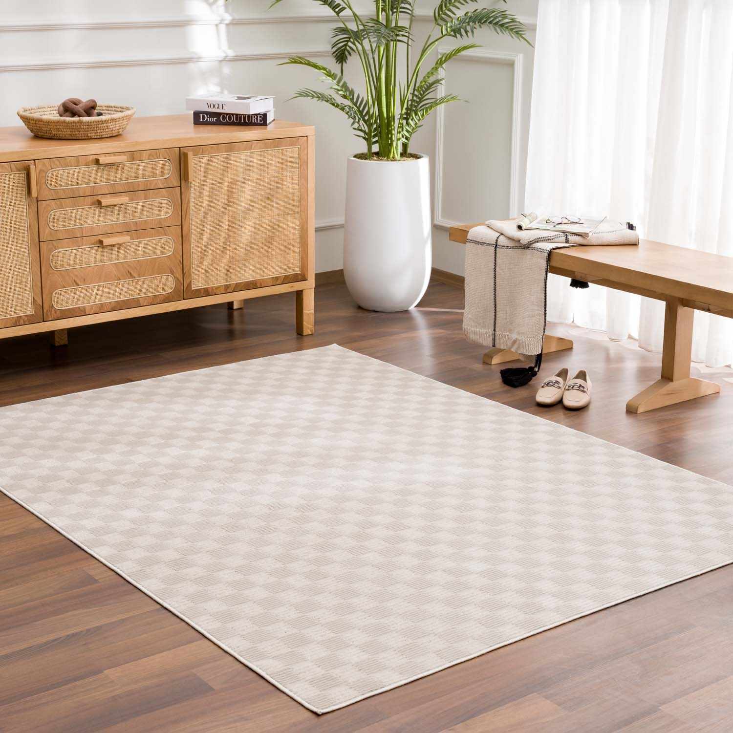 Truls 3D Checkered Washable Rug -  Biscotti - Image 3