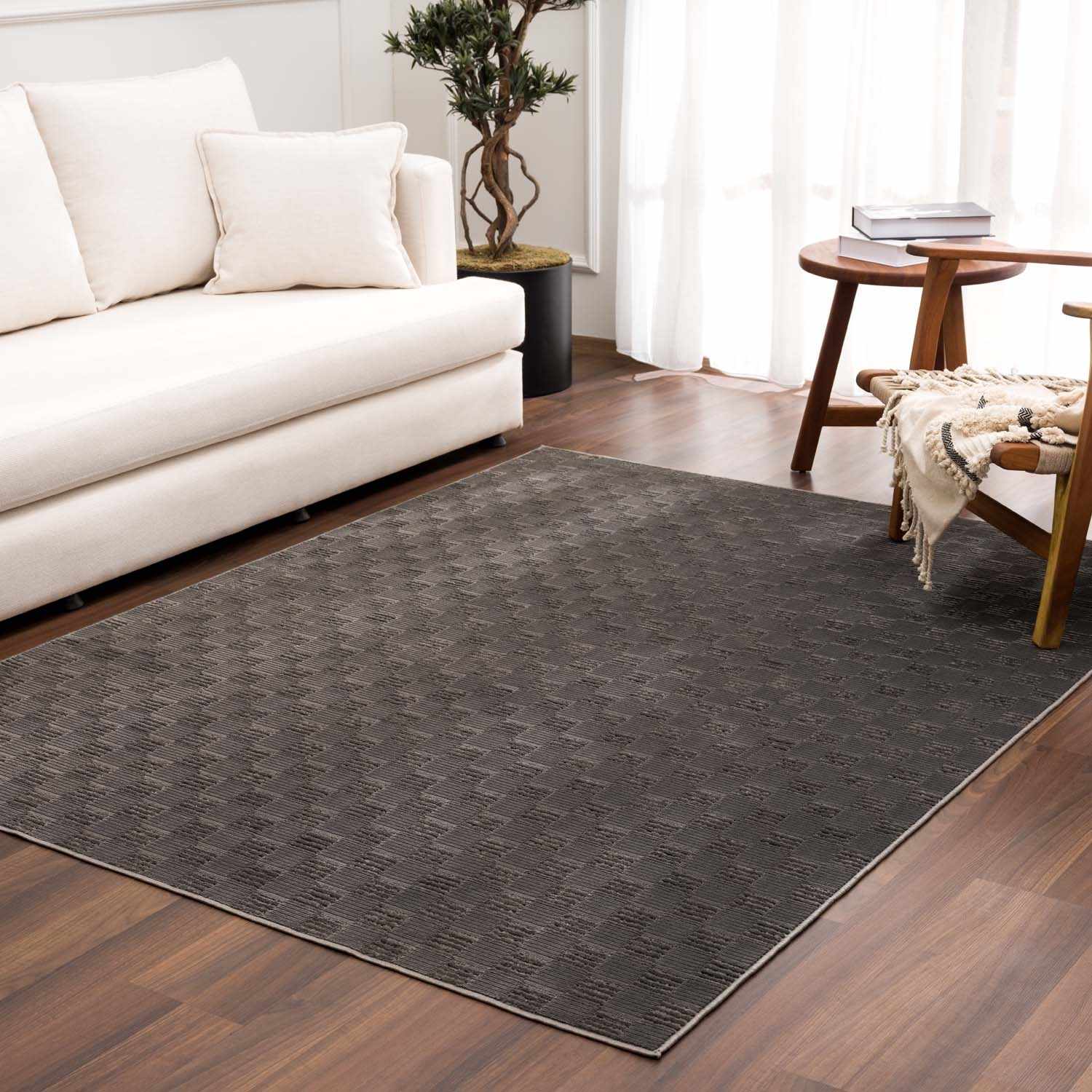Truls 3D Checkered Washable Rug - Black - Image 3