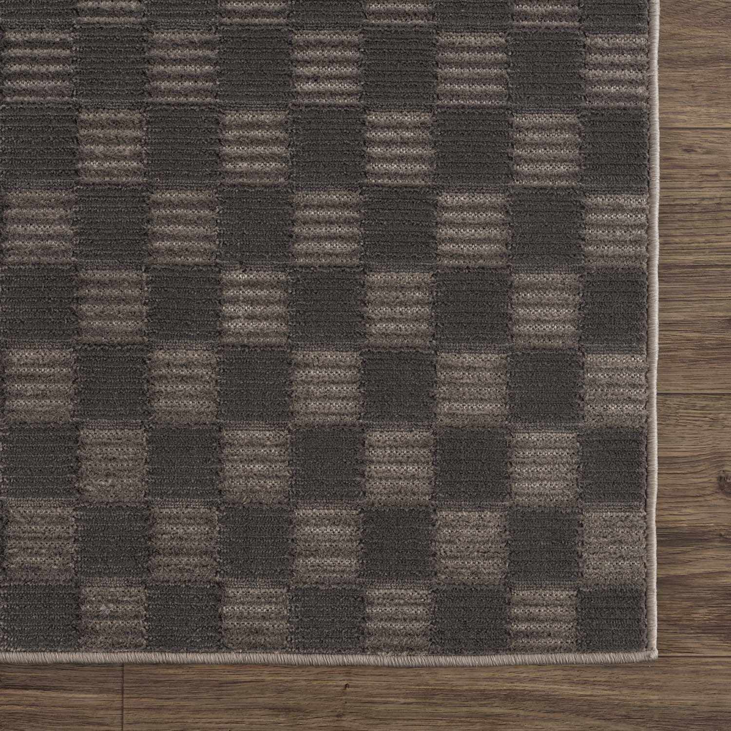 Truls 3D Checkered Washable Rug - Black - Image 8