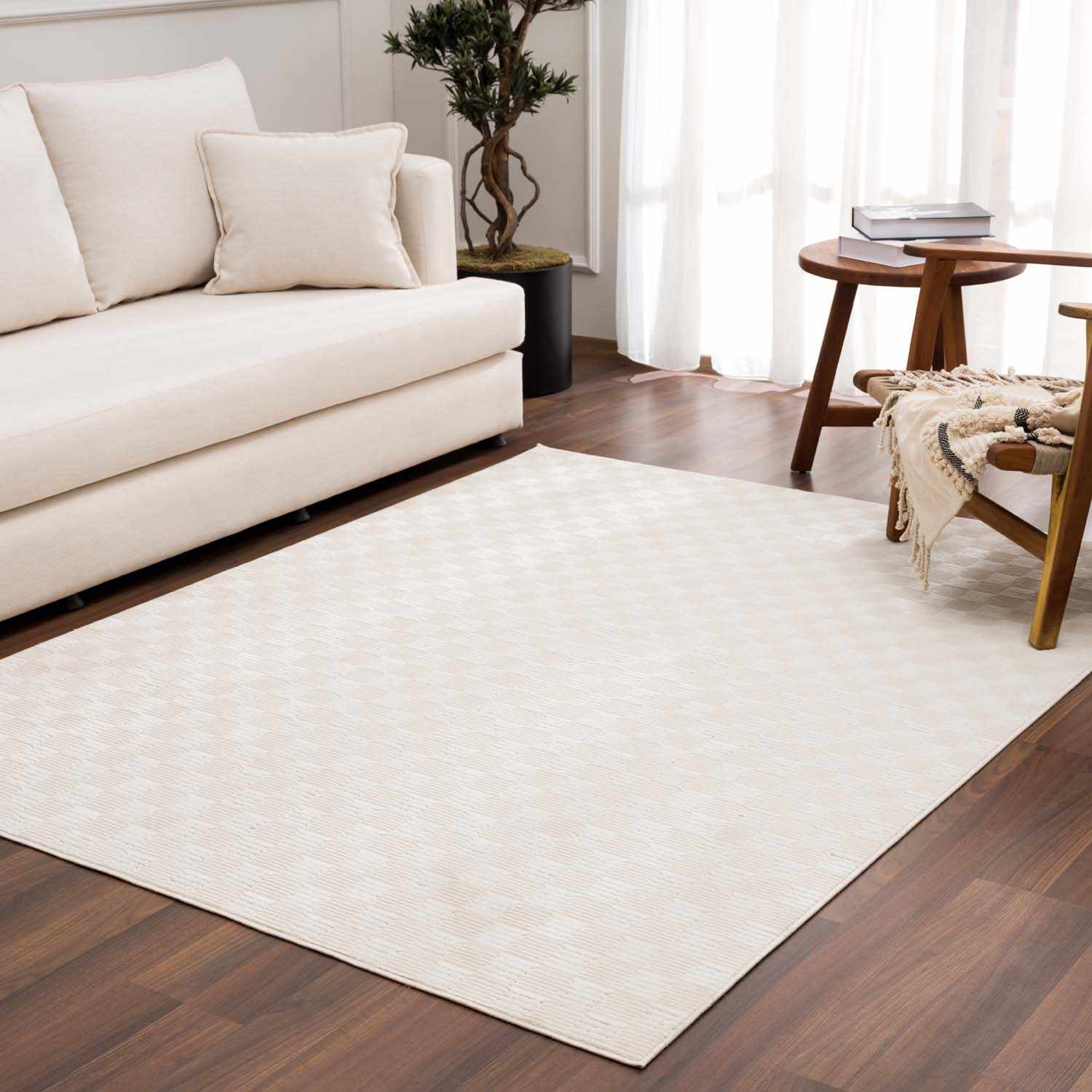 Truls 3D Checkered Washable Rug - Bone - Image 2