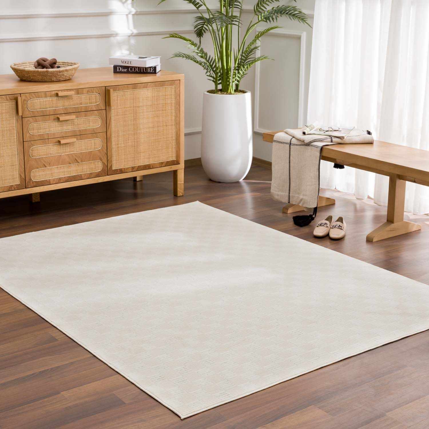 Truls 3D Checkered Washable Rug - Bone - Image 3