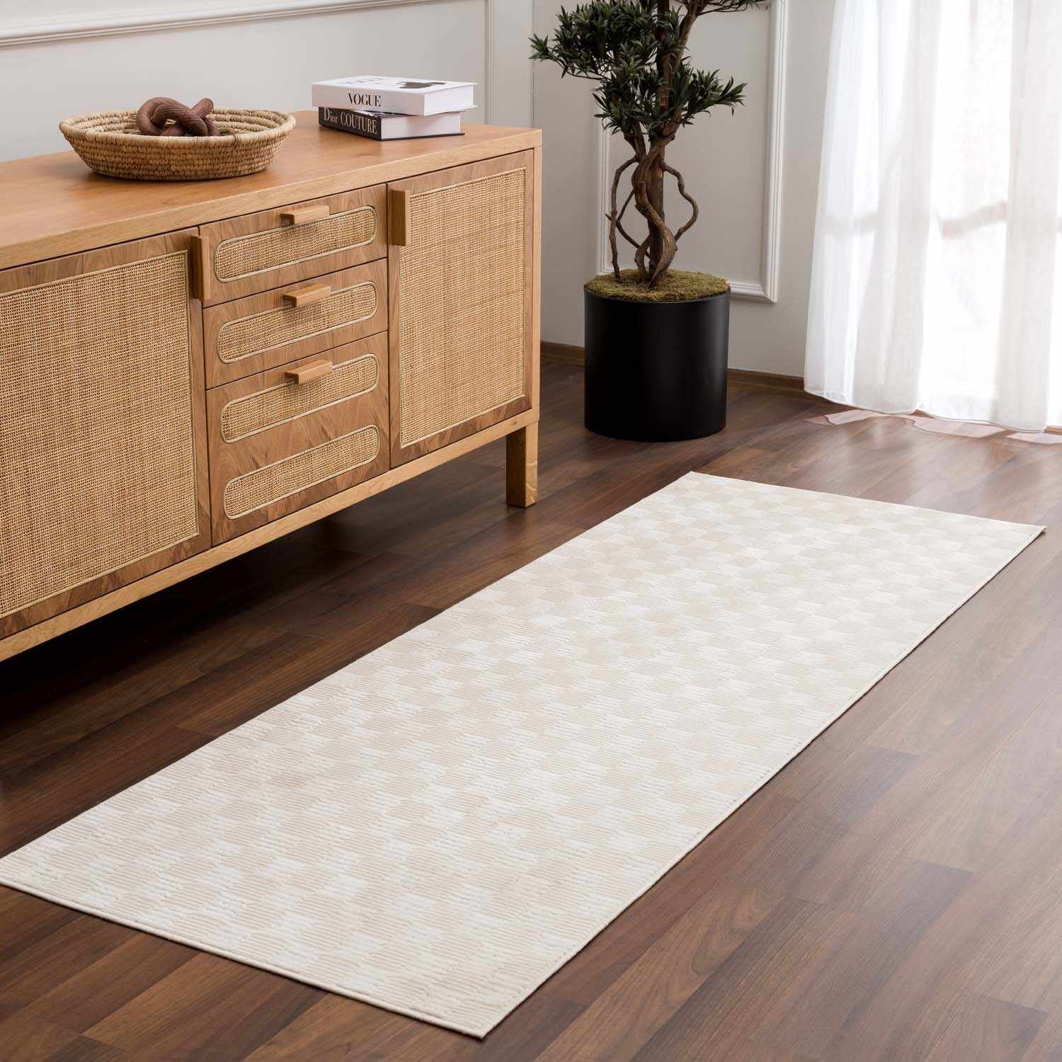 Truls 3D Checkered Washable Rug - Bone - Image 4