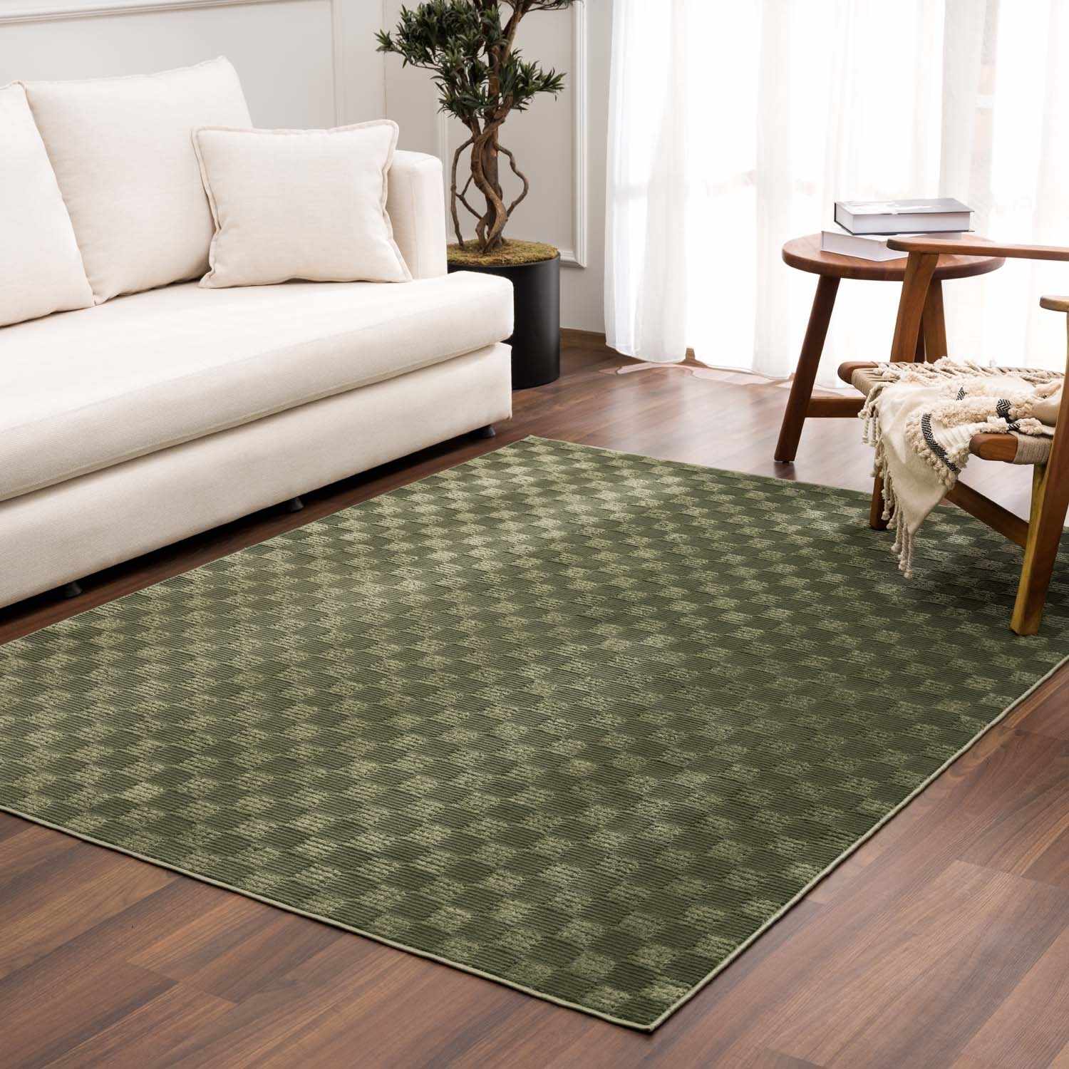 Truls 3D Checkered Washable Rug - Green - Image 2