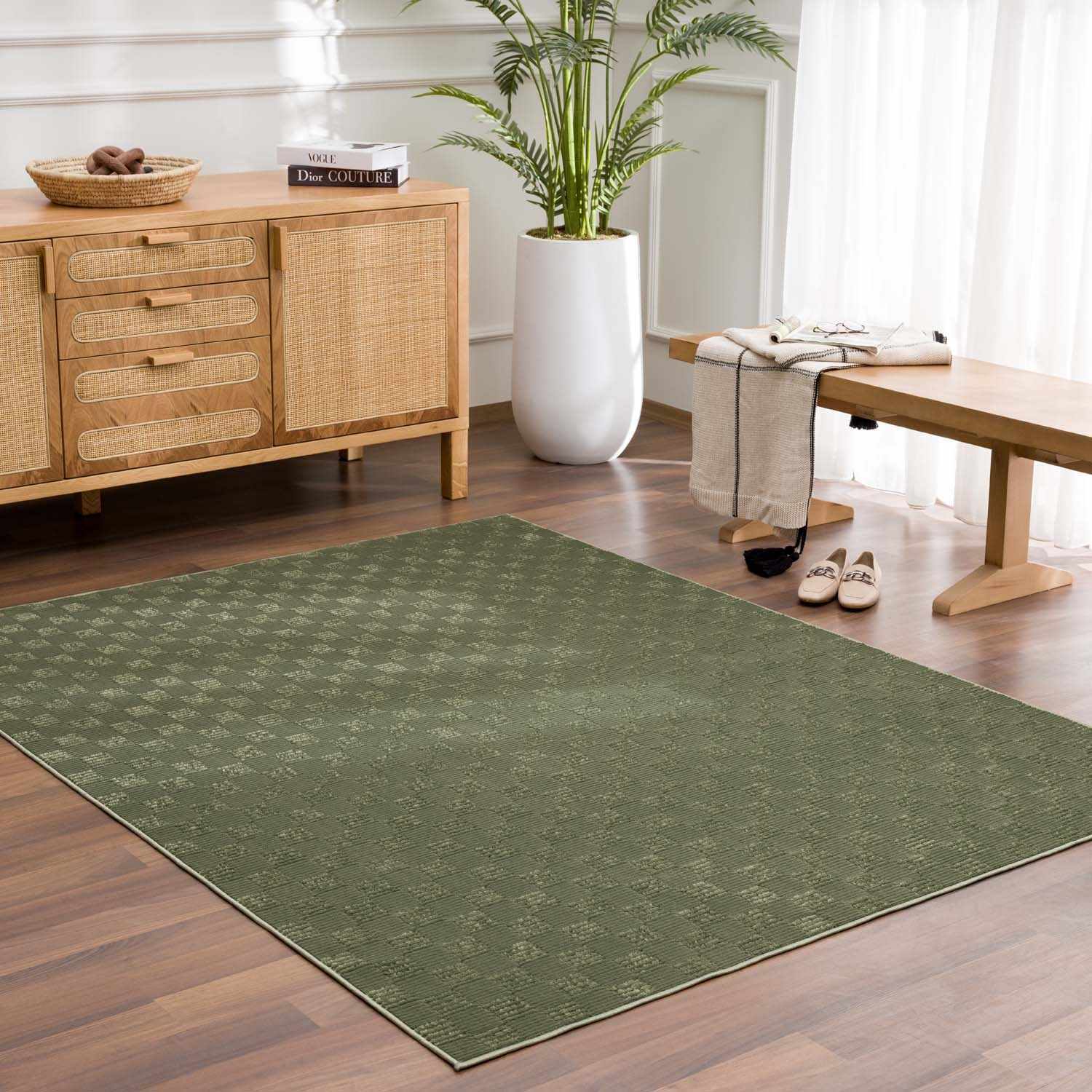 Truls 3D Checkered Washable Rug - Green - Image 3