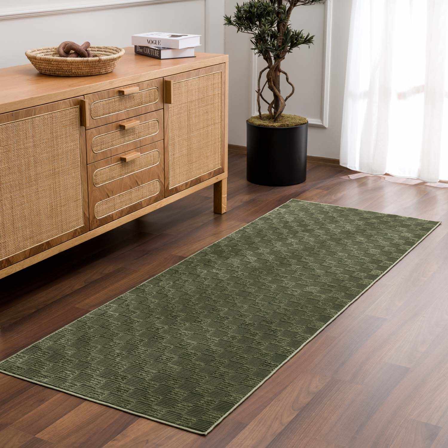 Truls 3D Checkered Washable Rug - Green - Image 4