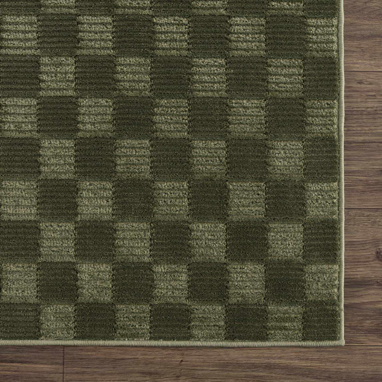 Truls 3D Checkered Washable Rug - Green - Image 8