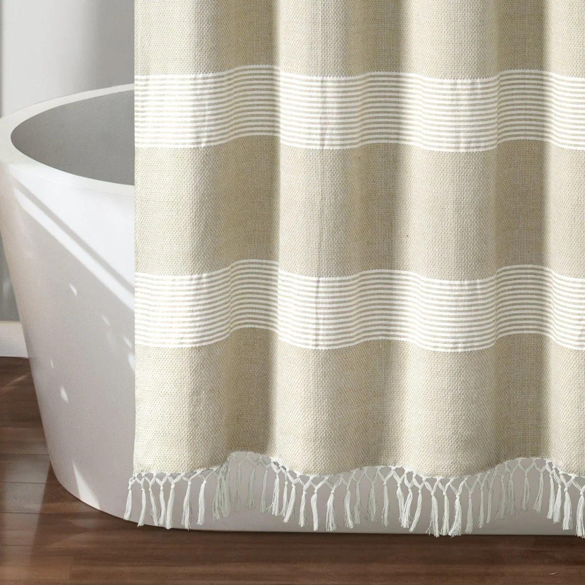 Tucker Stripe Yarn Dyed Knotted Tassel Shower Curtain - Image 13