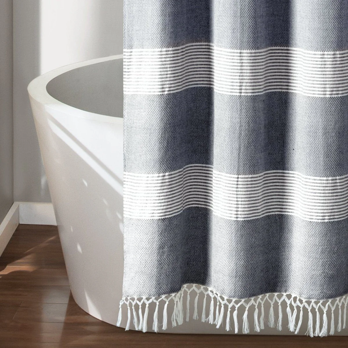 Tucker Stripe Yarn Dyed Knotted Tassel Shower Curtain - Image 14