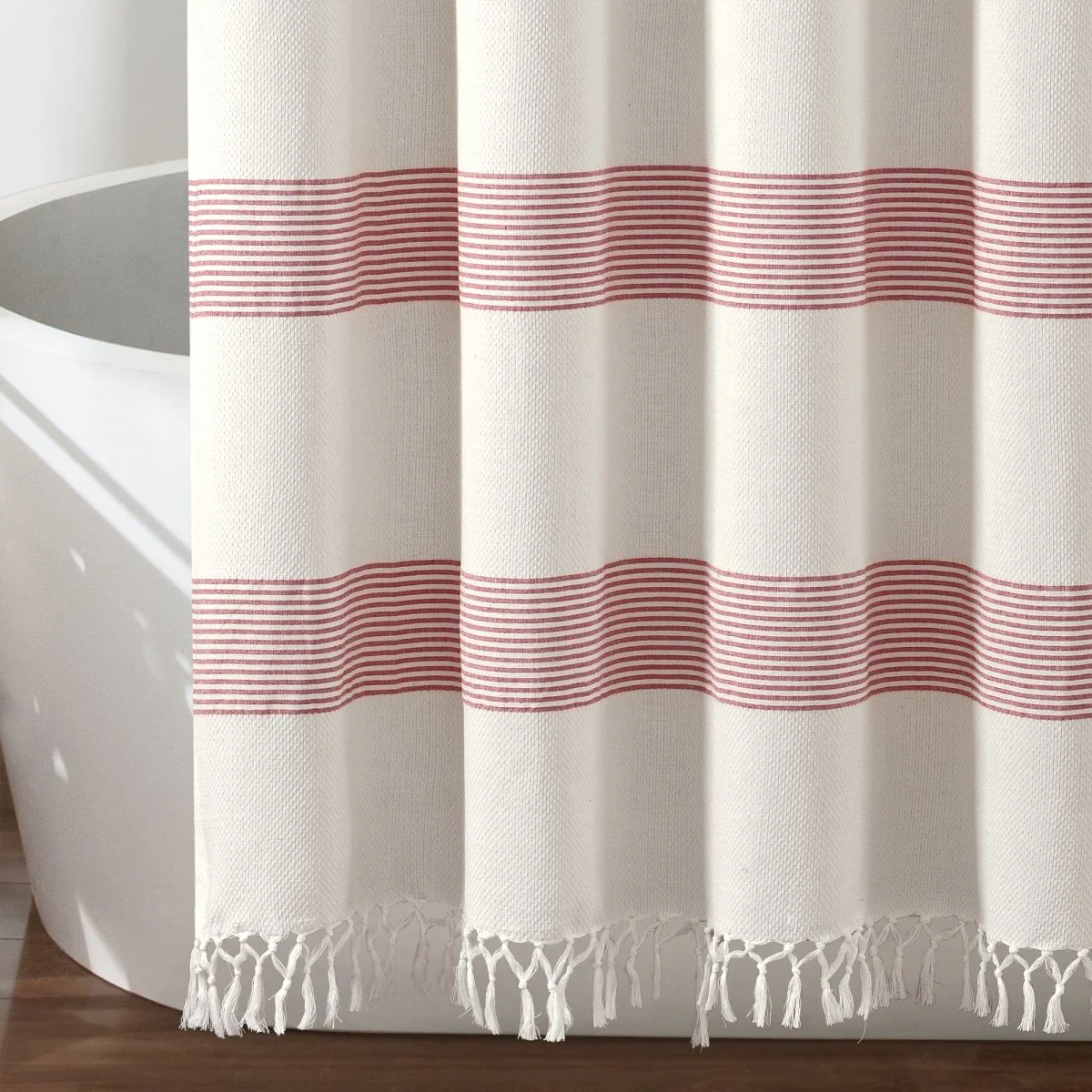 Tucker Stripe Yarn Dyed Knotted Tassel Shower Curtain - Image 16